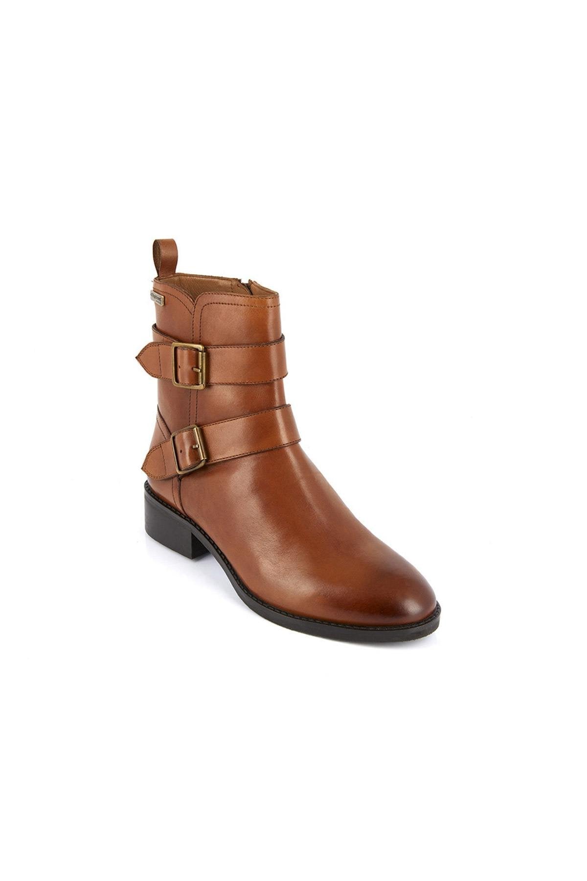 Women's camel leather ankle boots - Image n°2