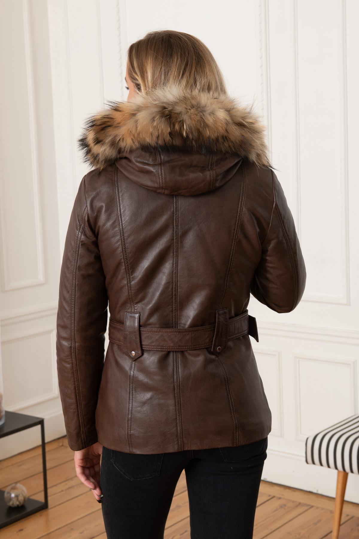 Lambskin and raccoon fur coat - Image n°5