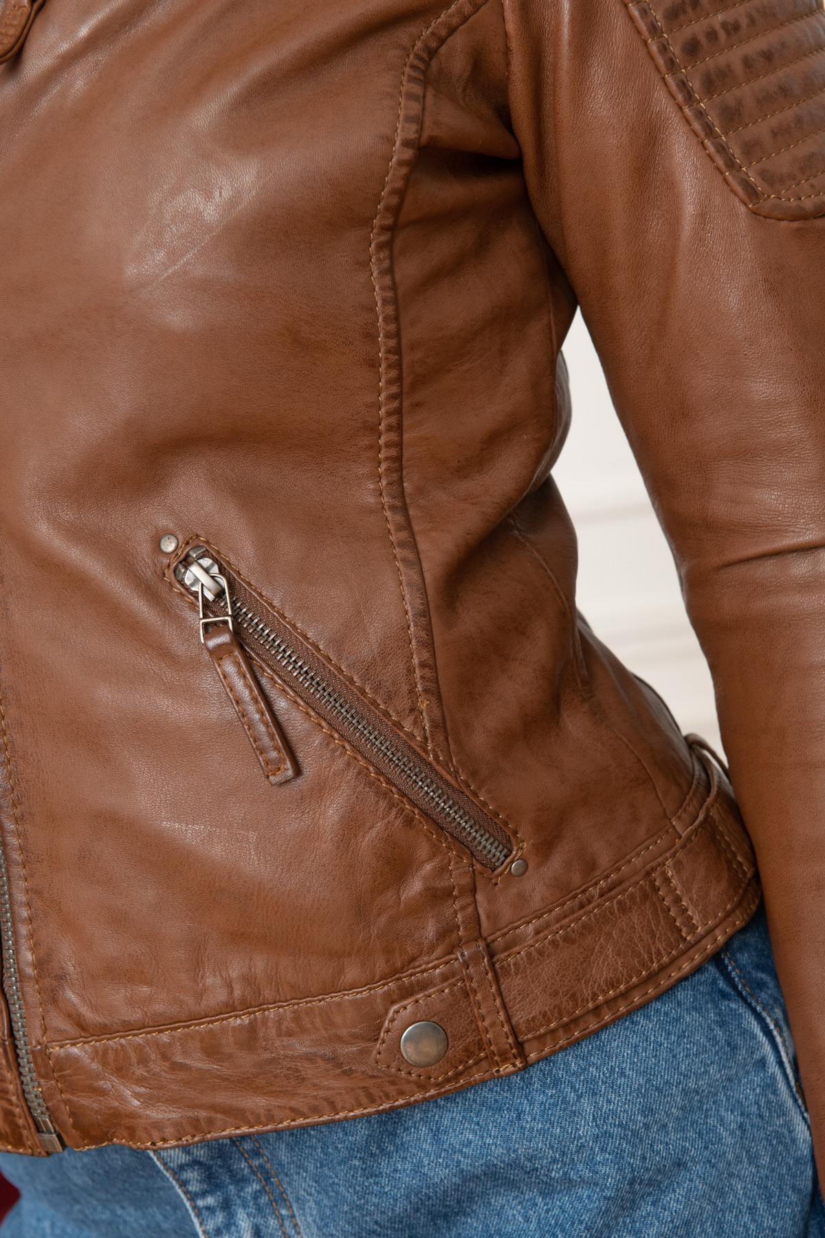 Women's cognac leather jacket - Image n°8