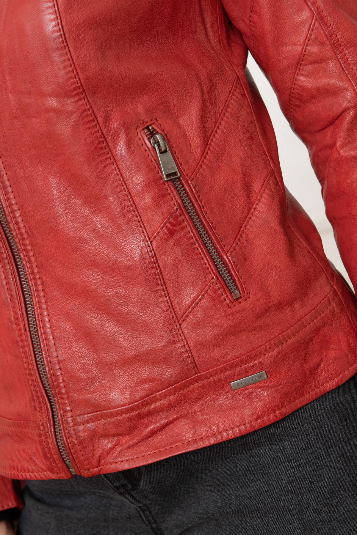 Women's red genuine leather jacket - Image n°5