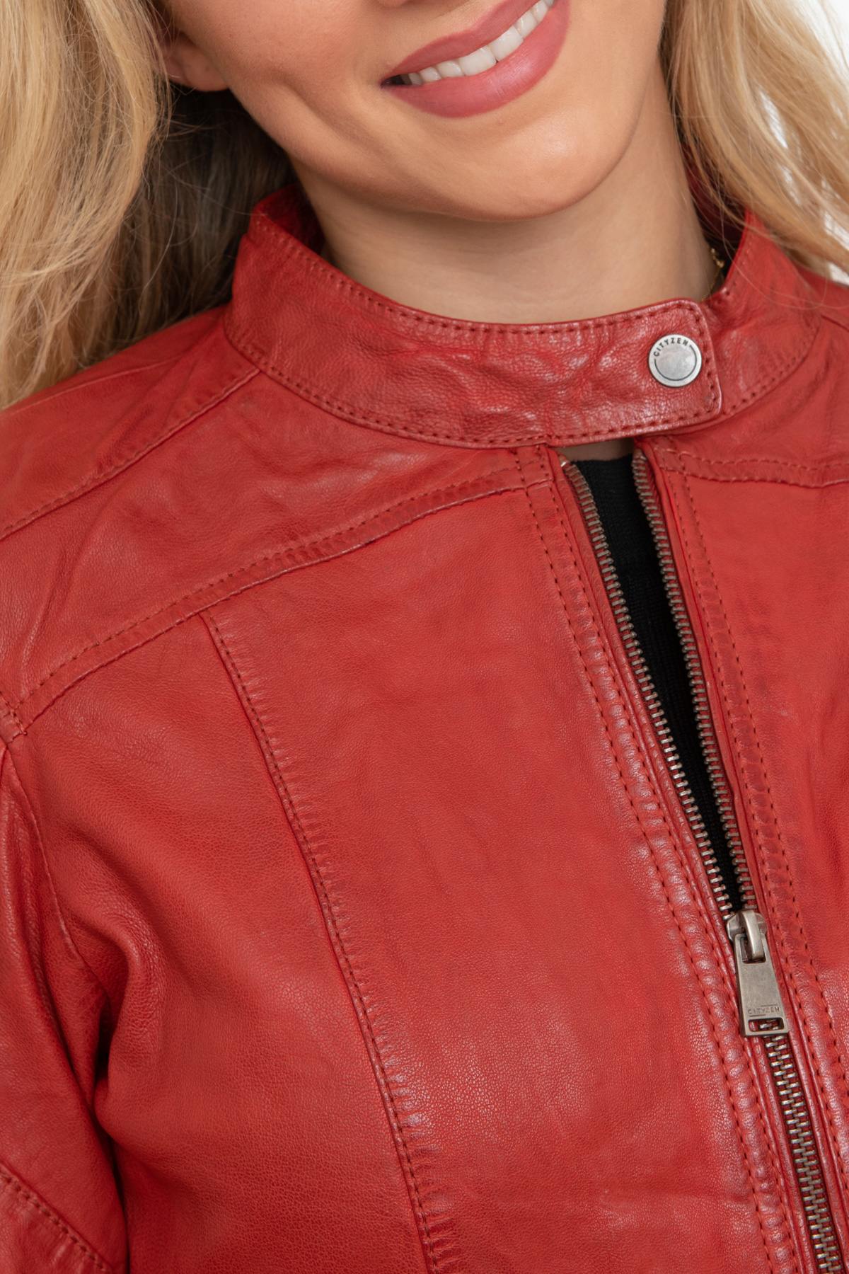 Women's red genuine leather jacket - Image n°4