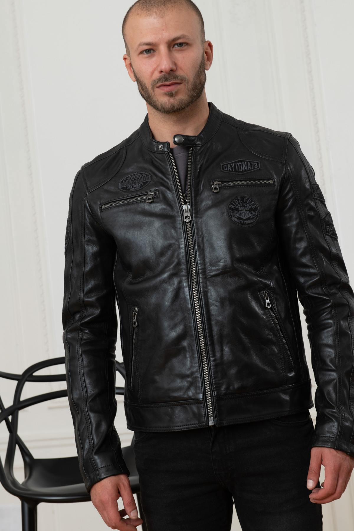 Men's black leather jacket - Image n°6