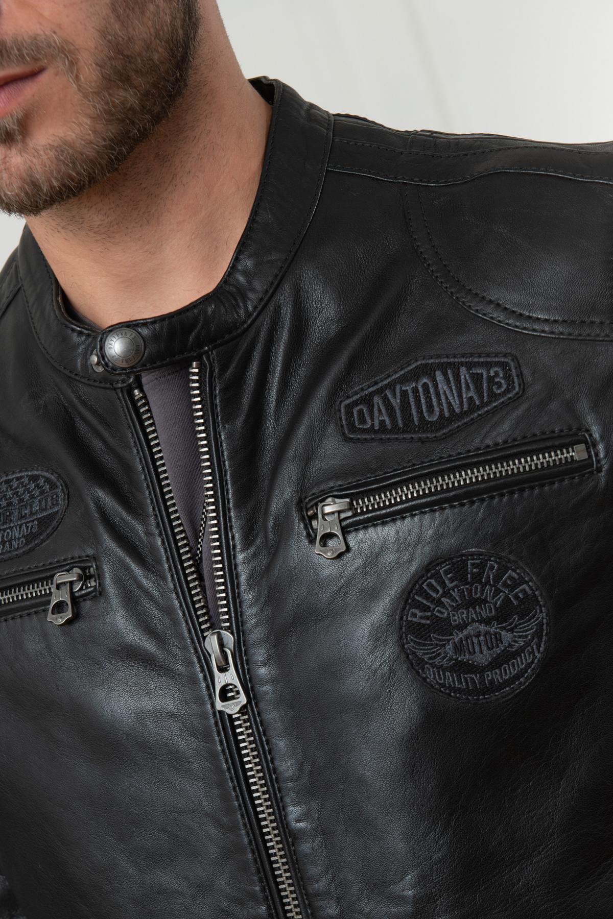 Men's black leather jacket - Image n°7