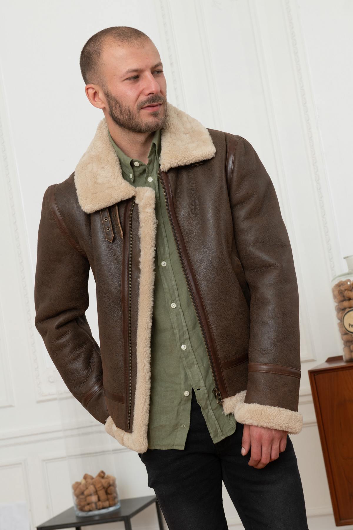 Men's bomber jacket in shearling - Image n°6