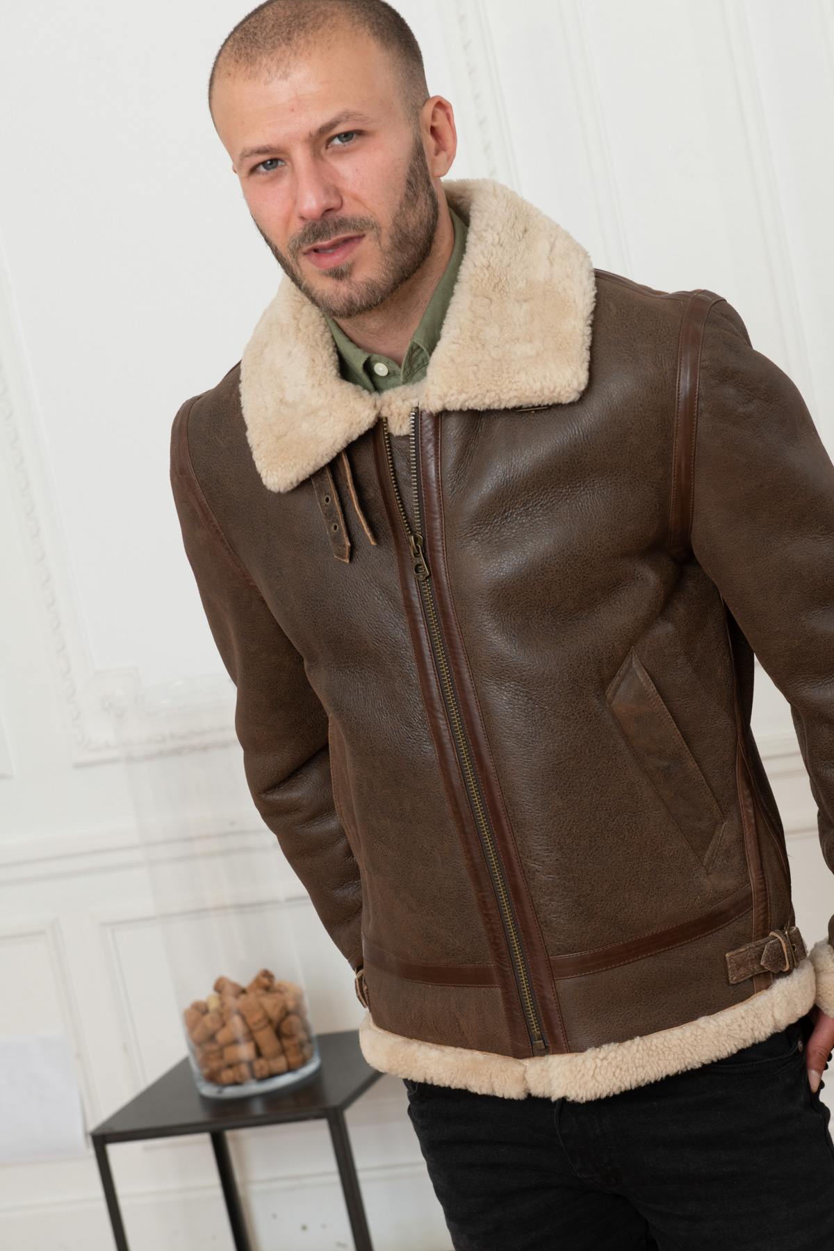 Men's bomber jacket in shearling - Image n°3