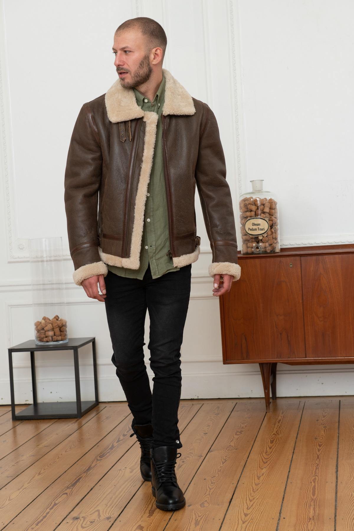 Men's bomber jacket in shearling - Image n°2