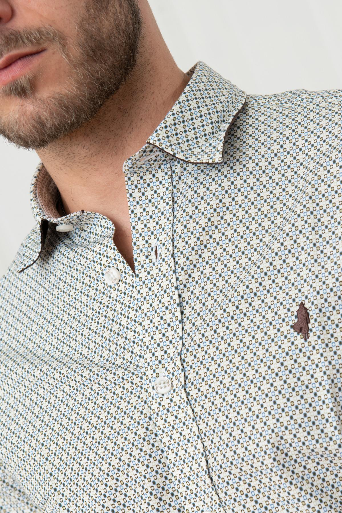 Men's white and brown patterned shirt - Image n°6