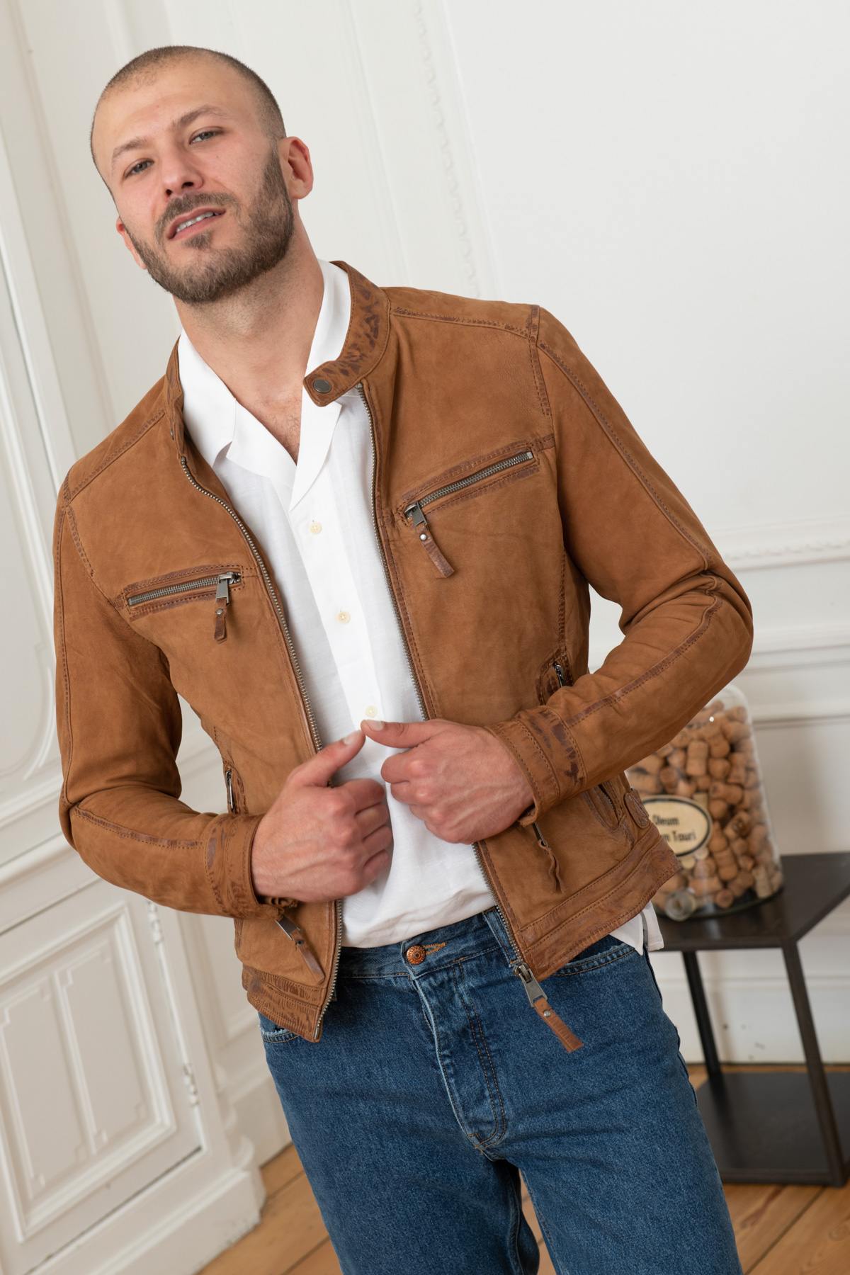 Camel nubuck leather jacket - Image n°9