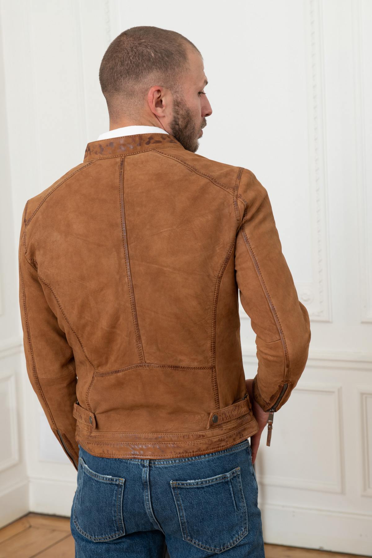 Camel nubuck leather jacket - Image n°4