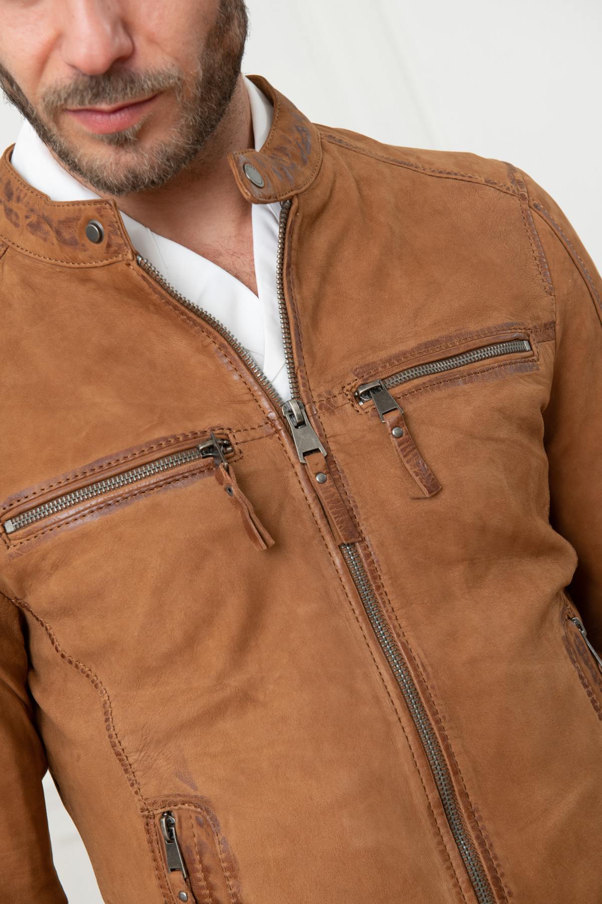 Camel nubuck leather jacket - Image n°8