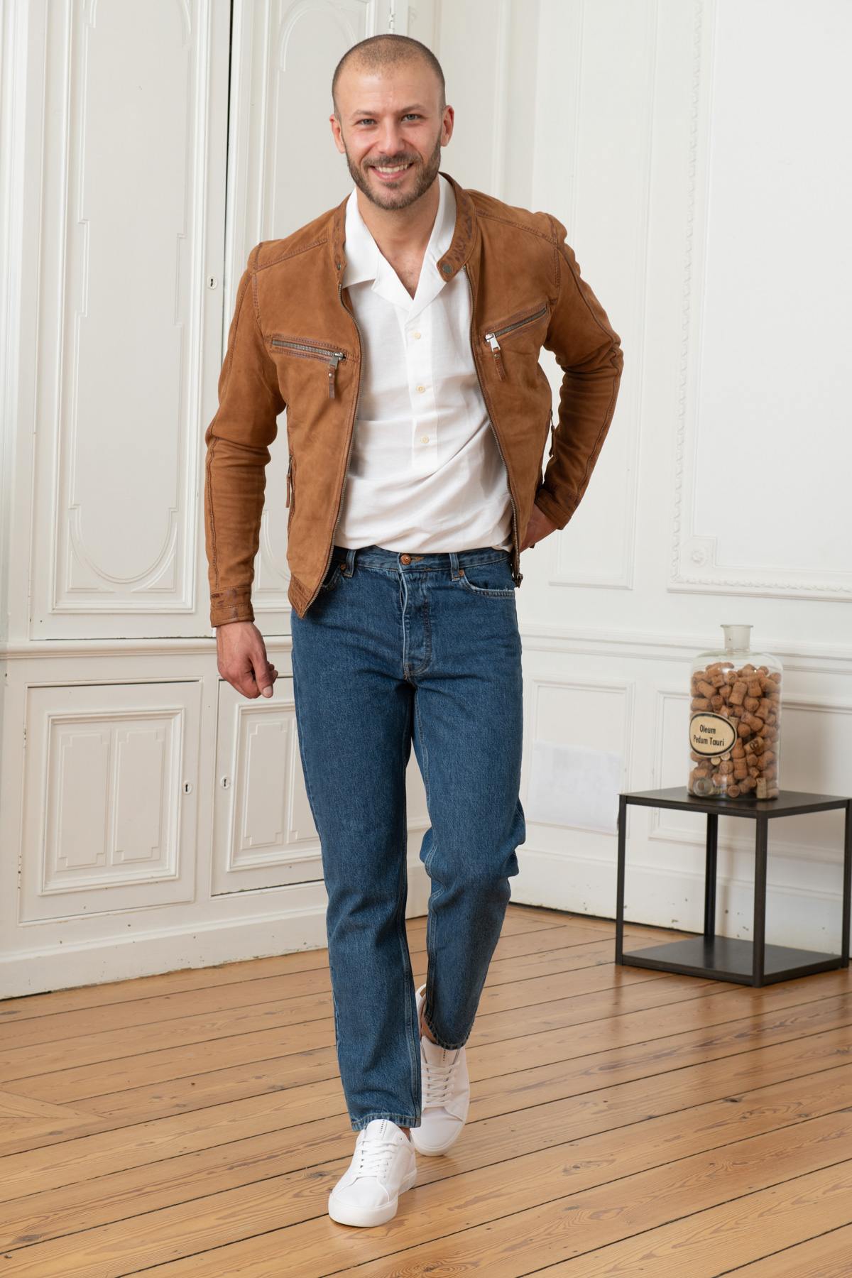 Camel nubuck leather jacket - Image n°2