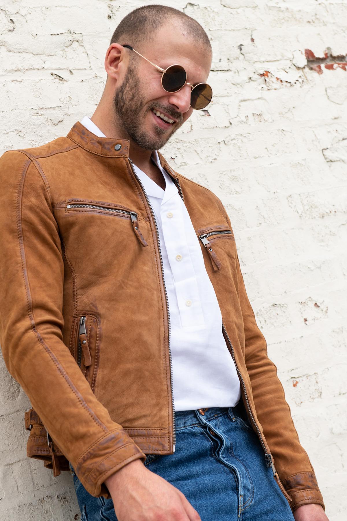 Camel nubuck leather jacket - Image n°1