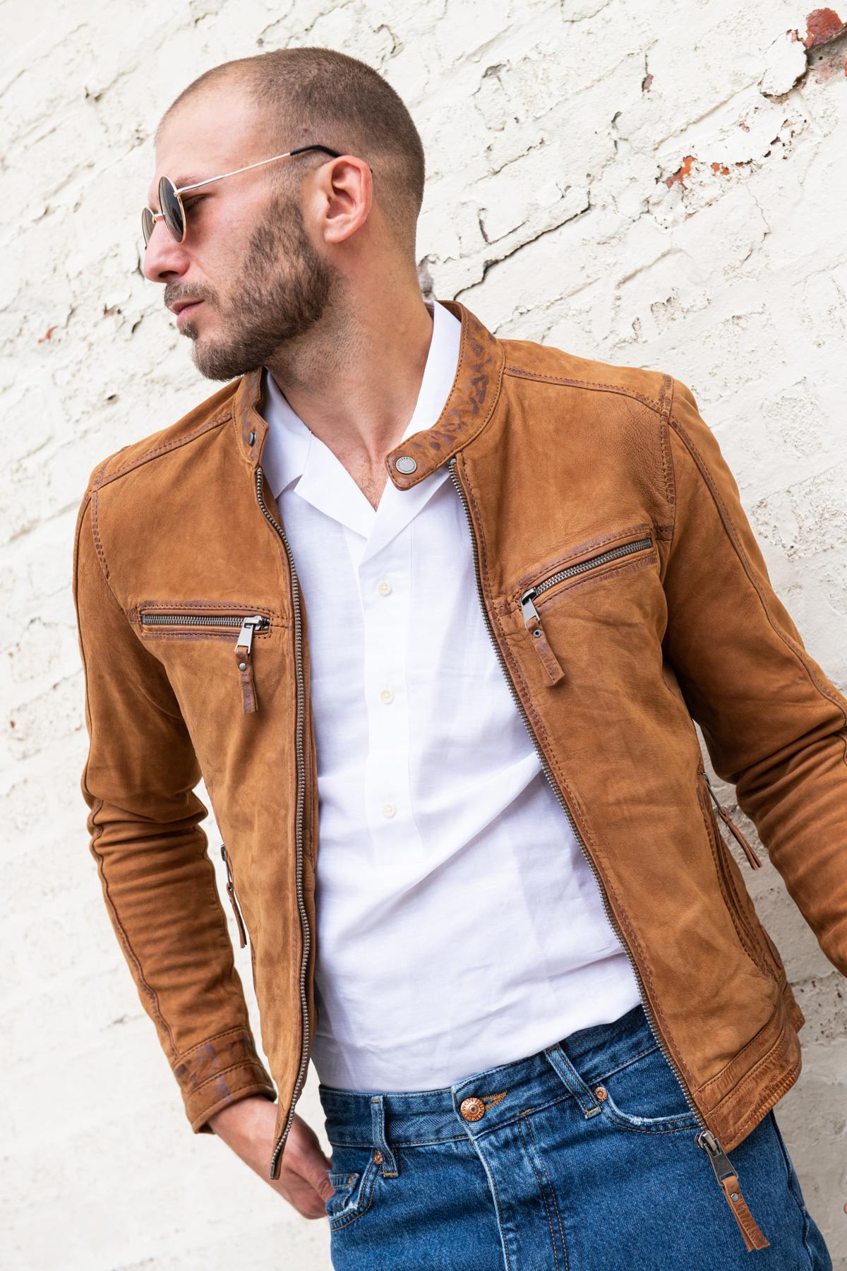 Camel nubuck leather jacket - Image n°10