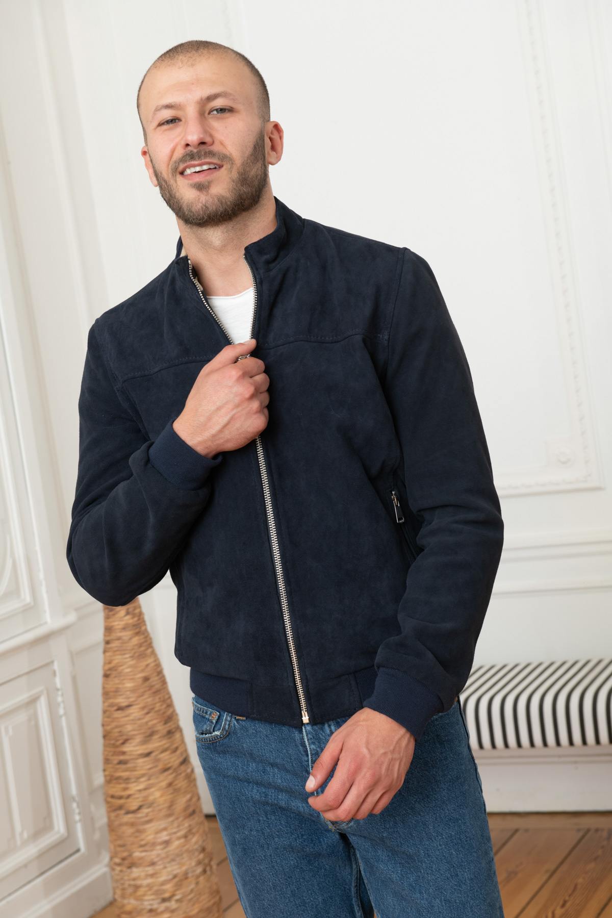 Navy blue suede leather teddy - Image n°3