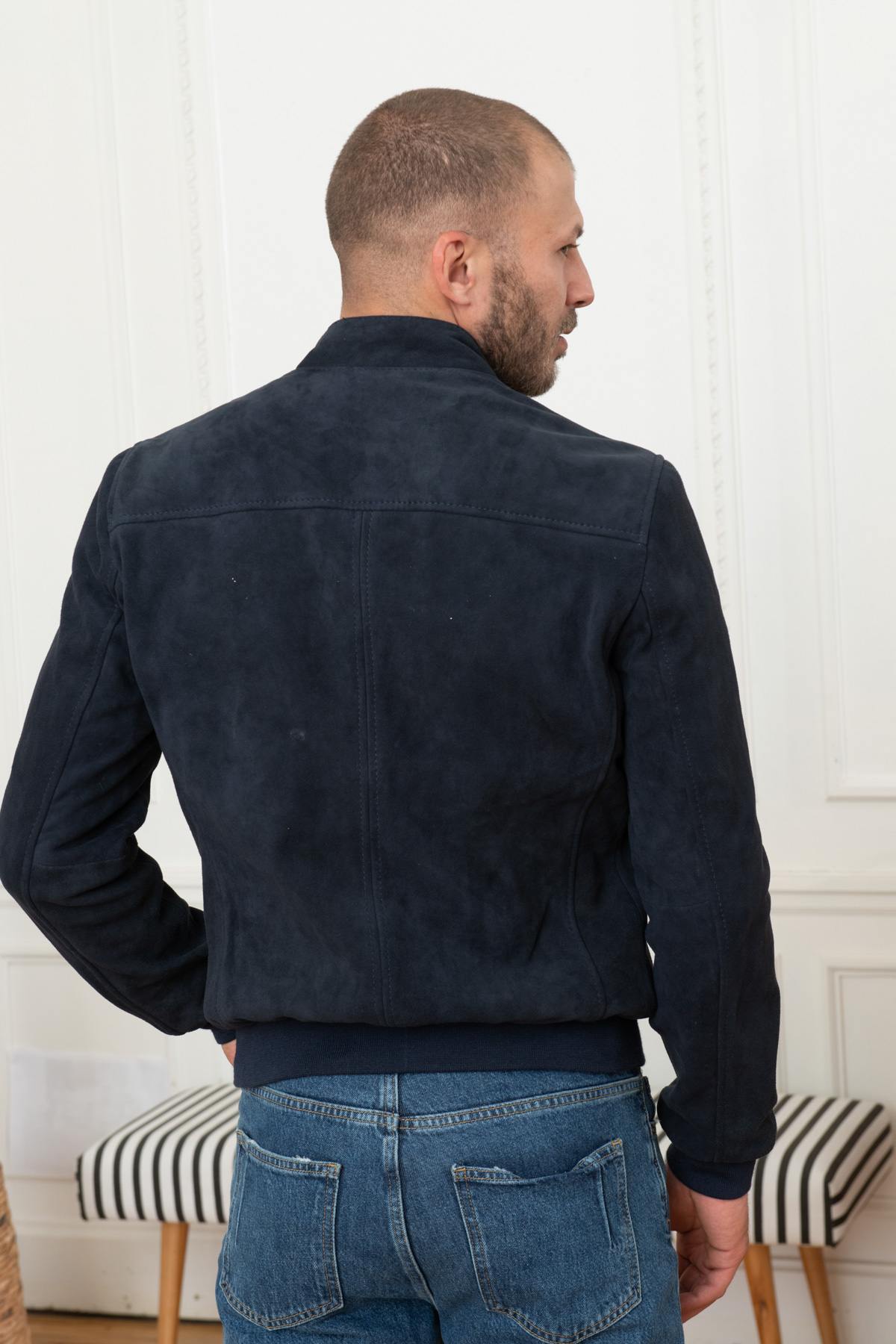 Navy blue suede leather teddy - Image n°6