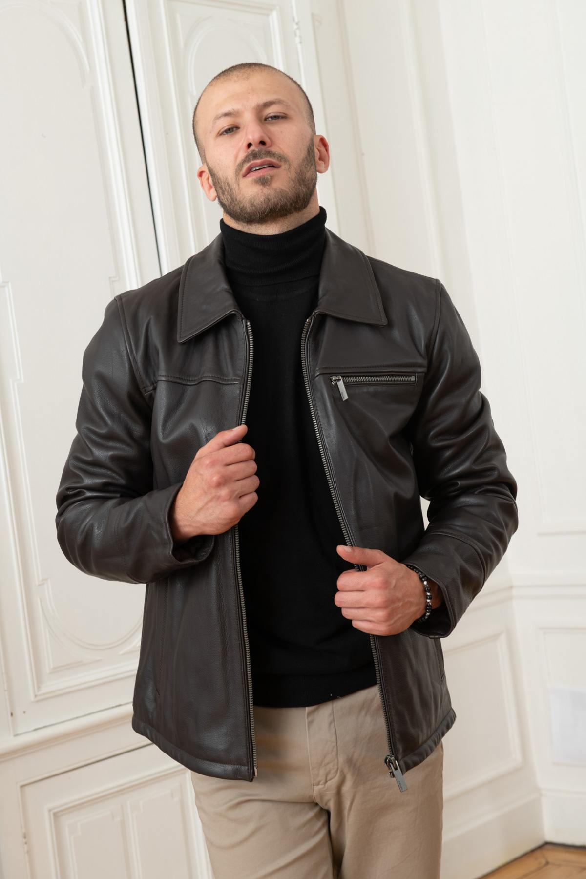 Classic brown leather jacket - Image n°3