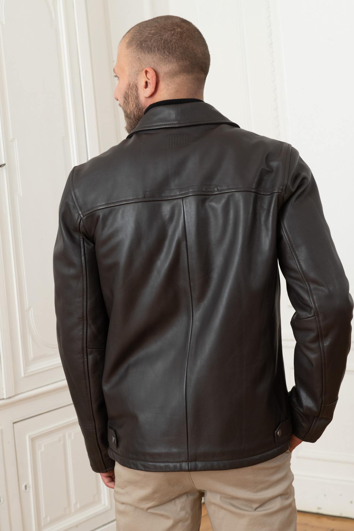 Classic brown leather jacket - Image n°5