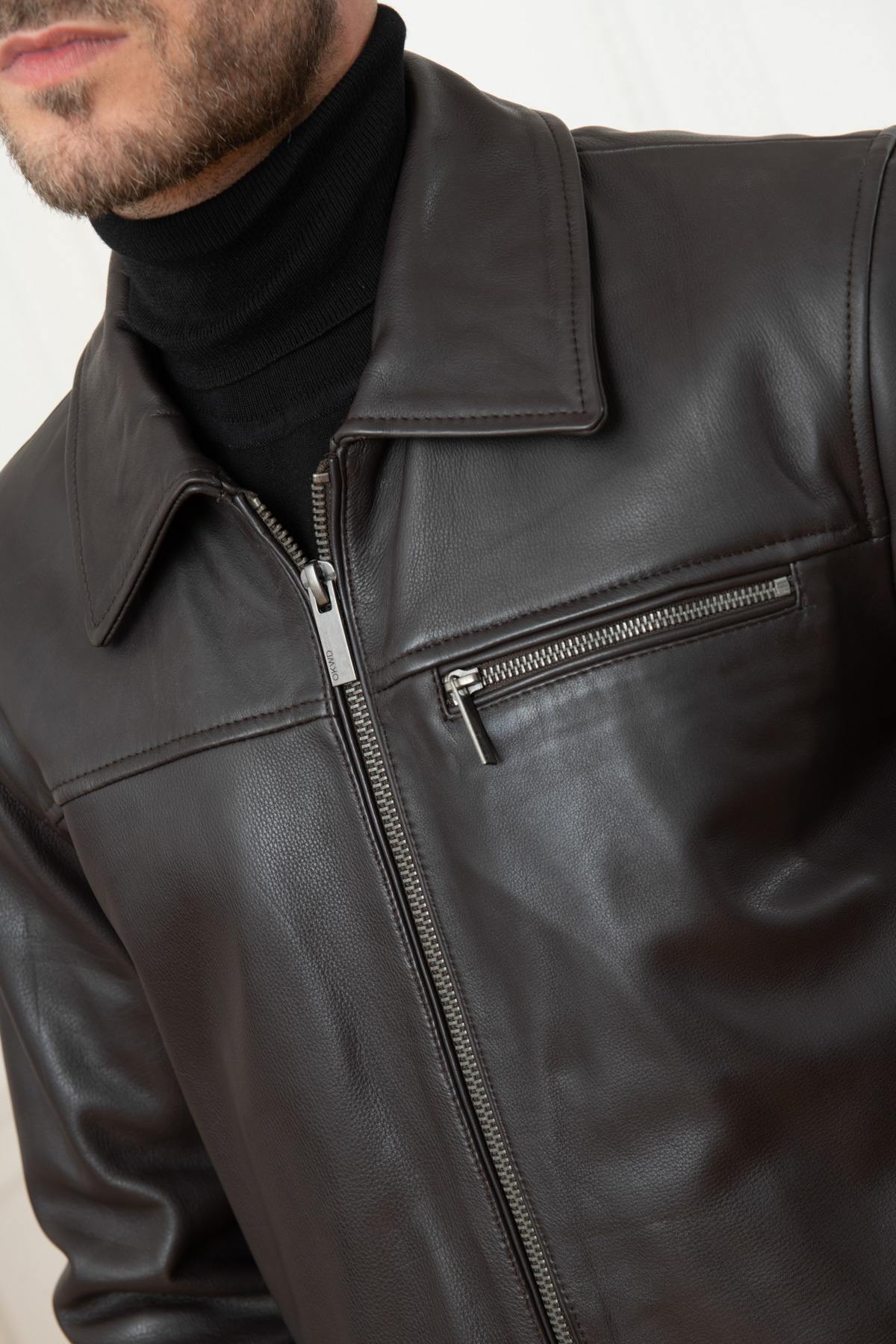 Classic brown leather jacket - Image n°7