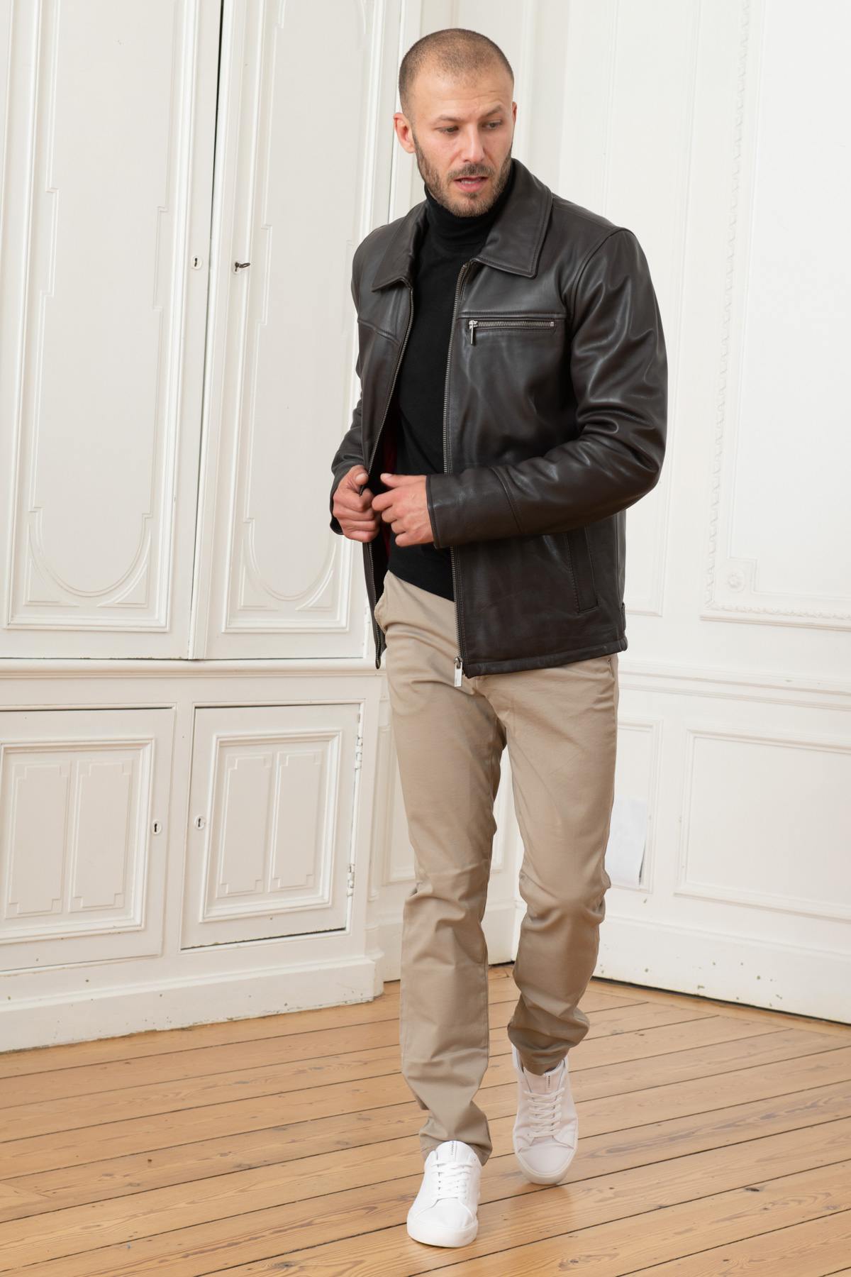 Classic brown leather jacket - Image n°2