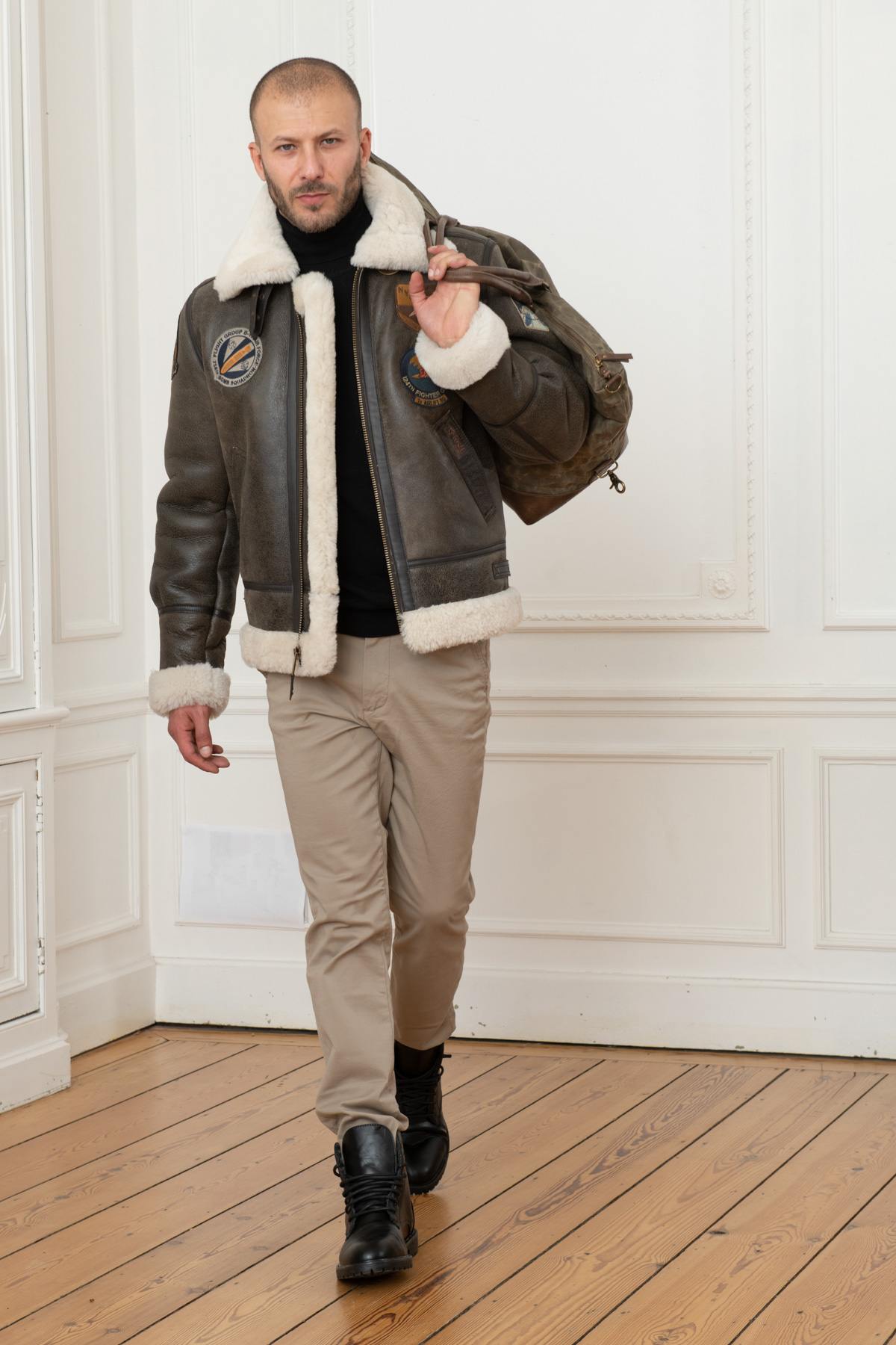 Bomber jacket in aged effect shearling - Image n°2