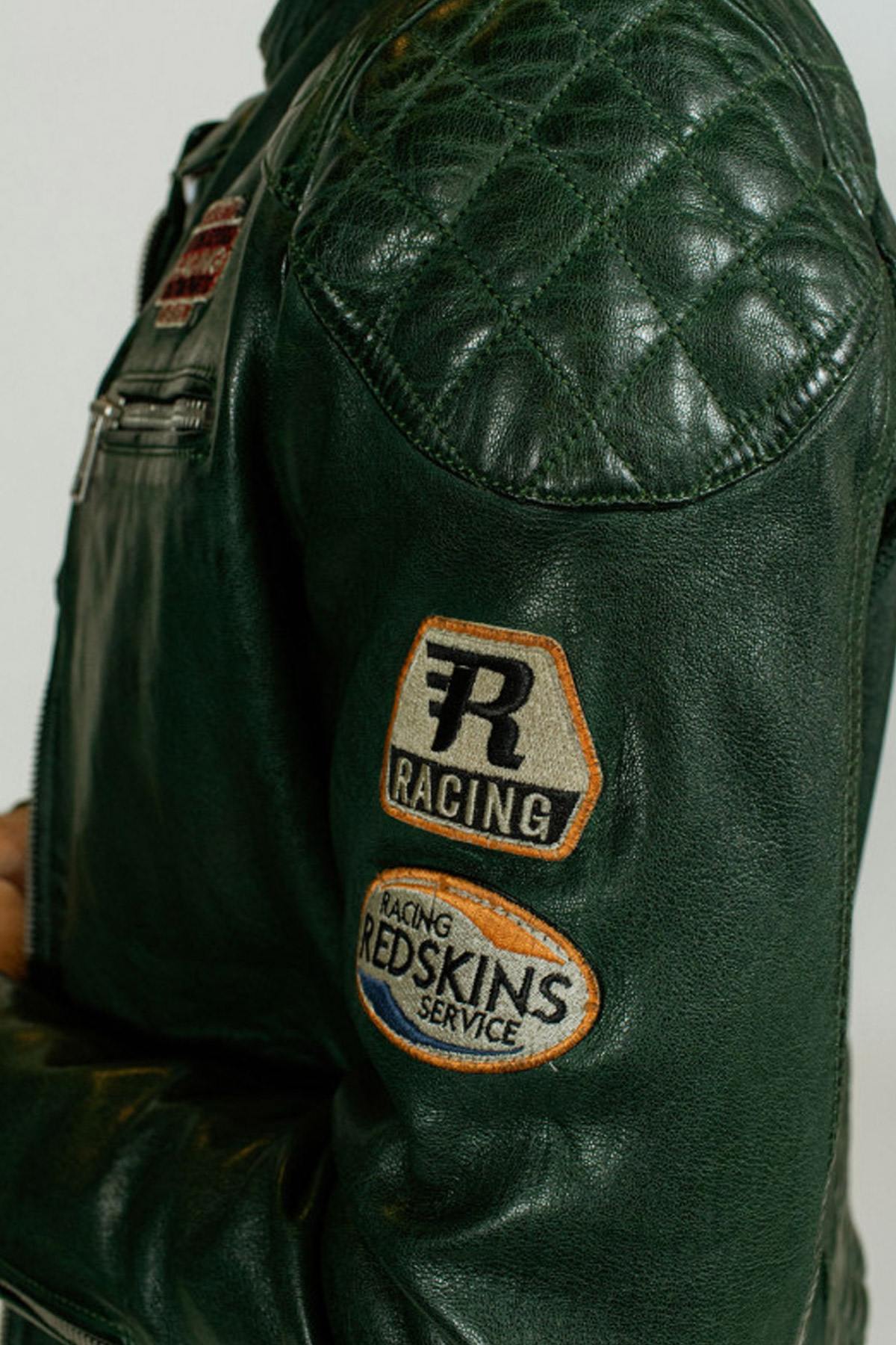 Retro green leather biker jacket - Image n°4