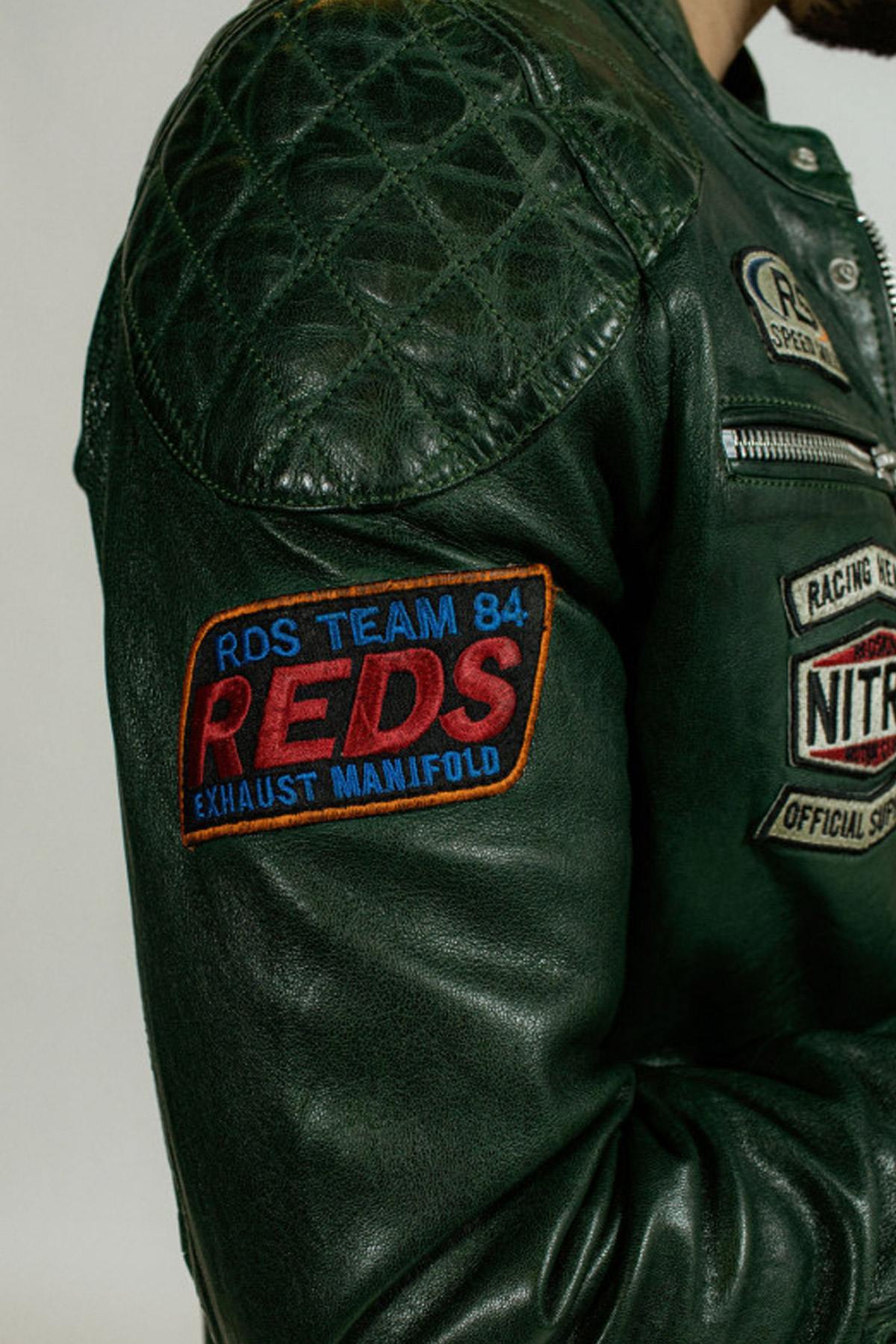 Retro green leather biker jacket - Image n°5