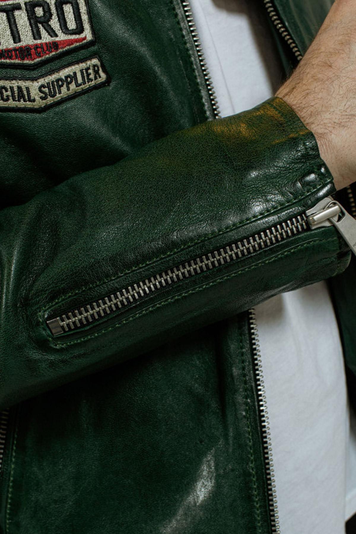 Retro green leather biker jacket - Image n°6