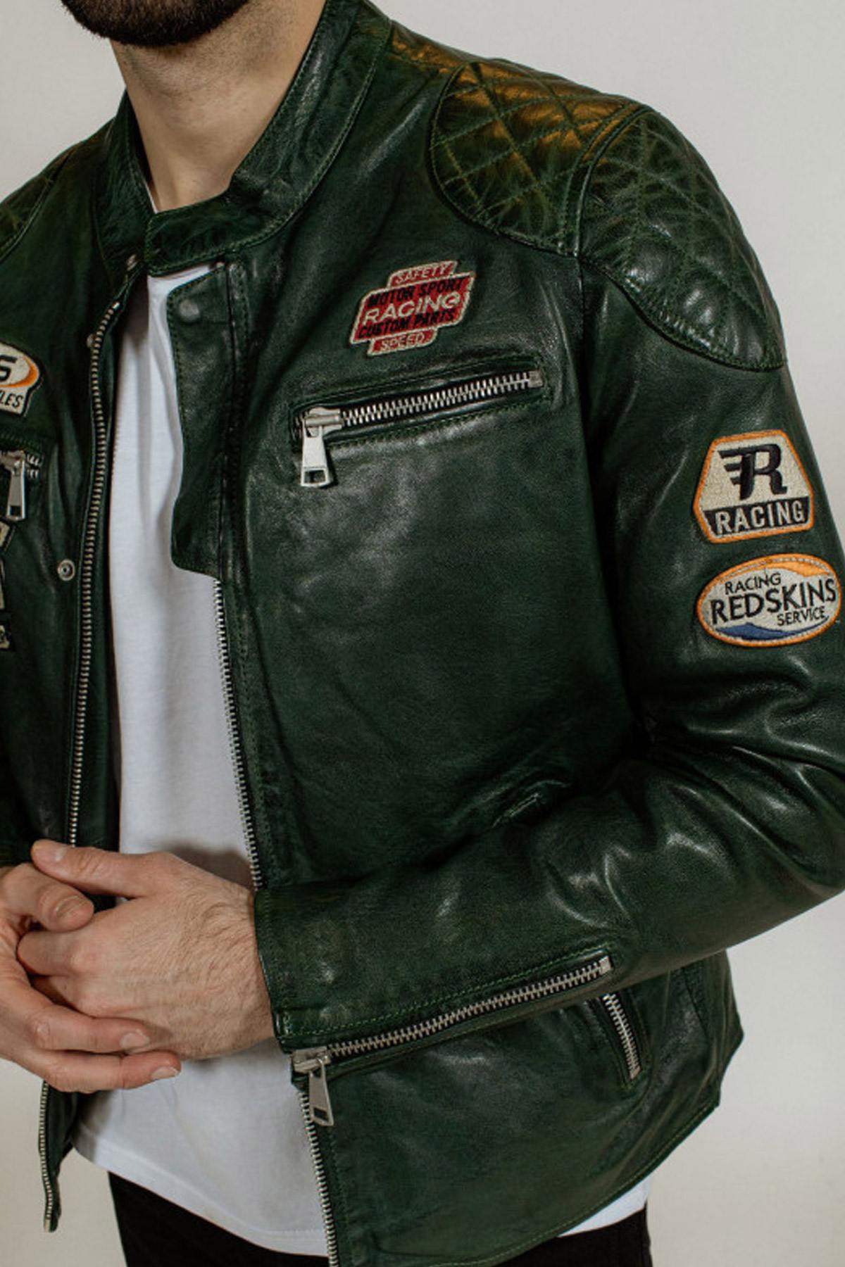 Retro green leather biker jacket - Image n°8