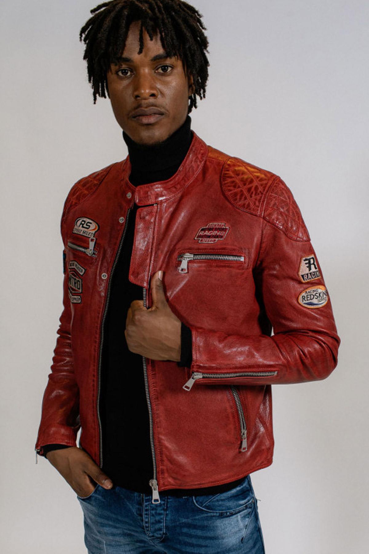 Red leather racing jacket - Image n°3