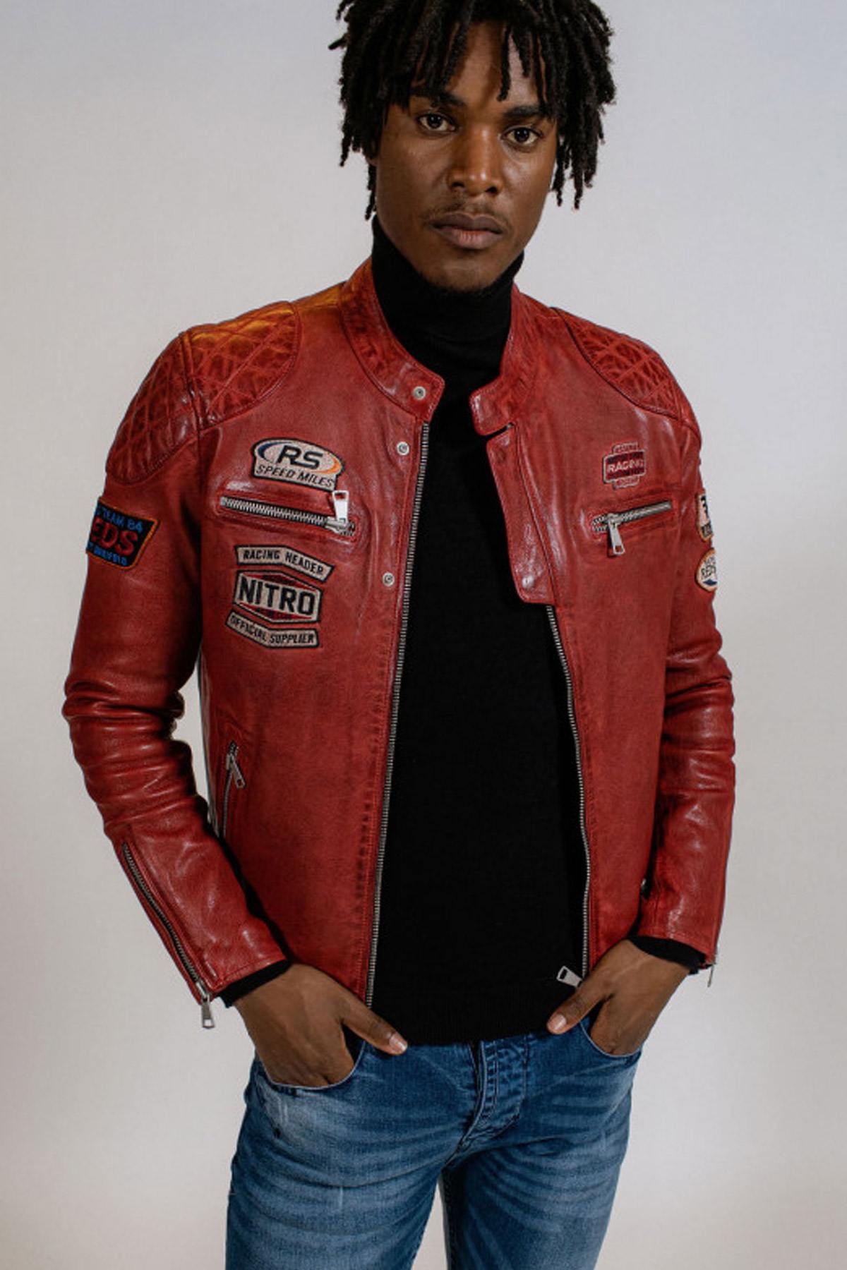 Red leather racing jacket - Image n°1