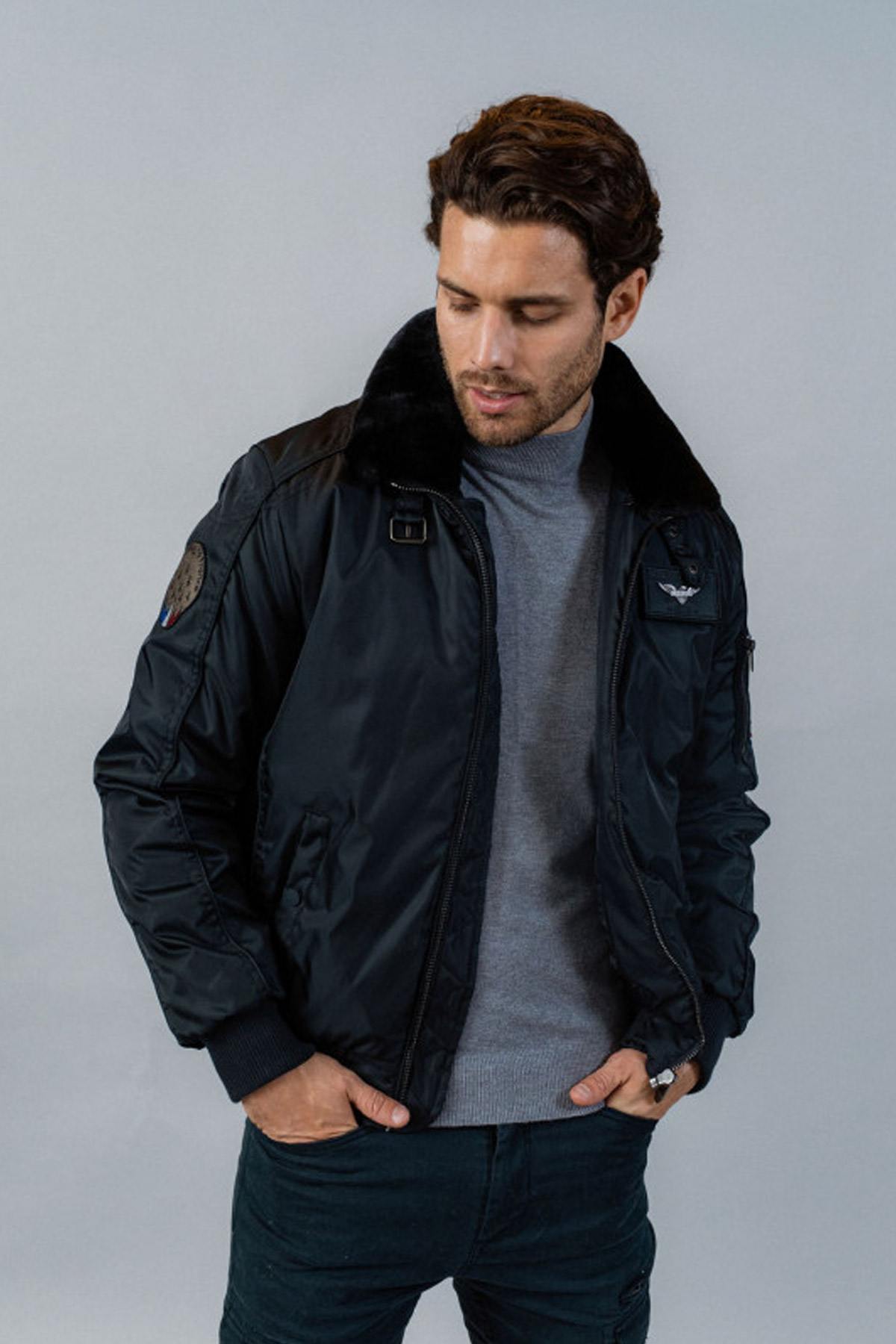 Navy nylon bomber jacket - Image n°1