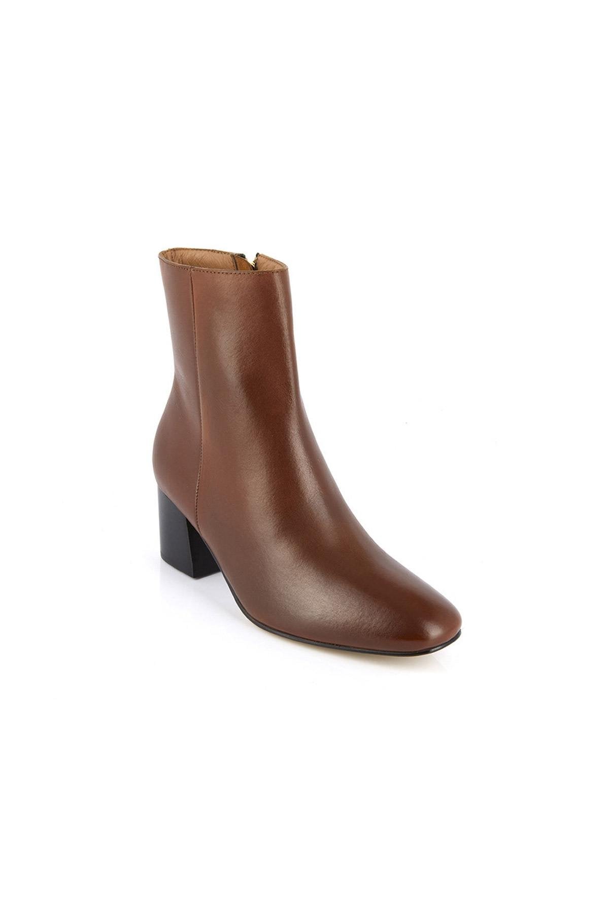 Women's brown leather heeled boots - Image n°1