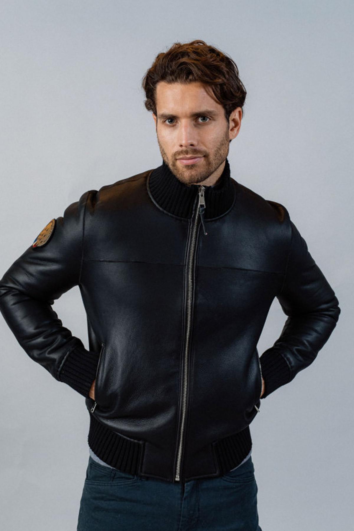 Patrouille de France leather jacket in shearling - Image n°8