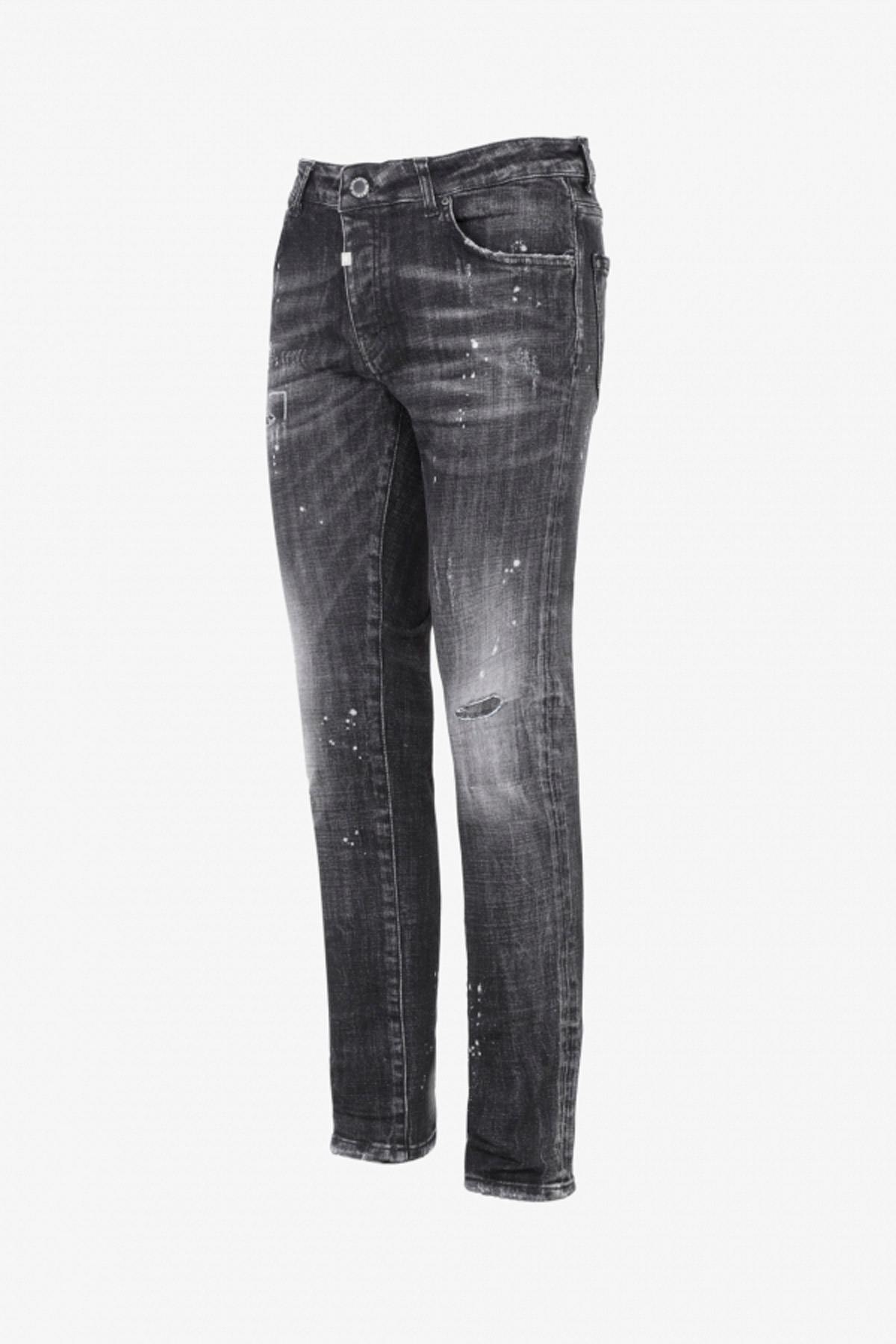 Slim fit black destroyed jeans - Image n°3