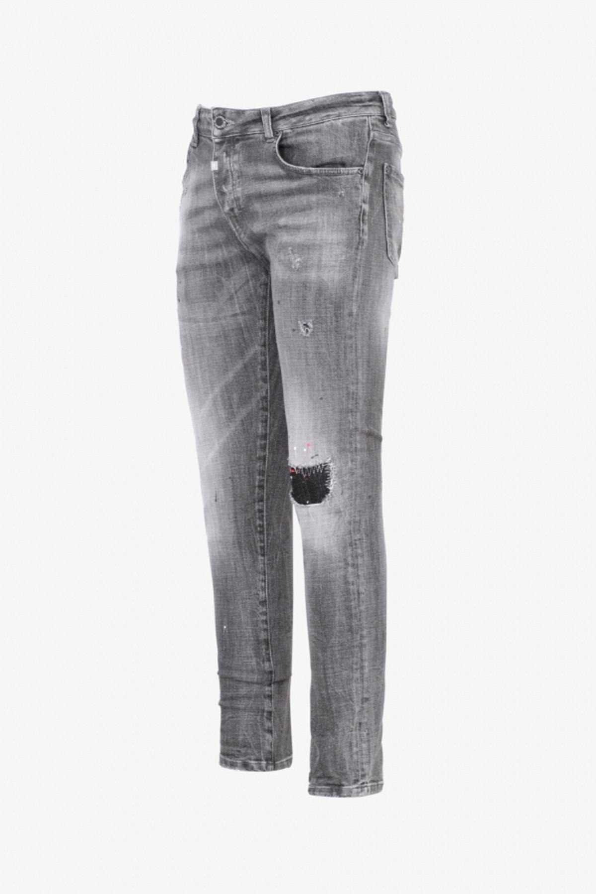 Gray worn effect slim fit jeans - Image n°3