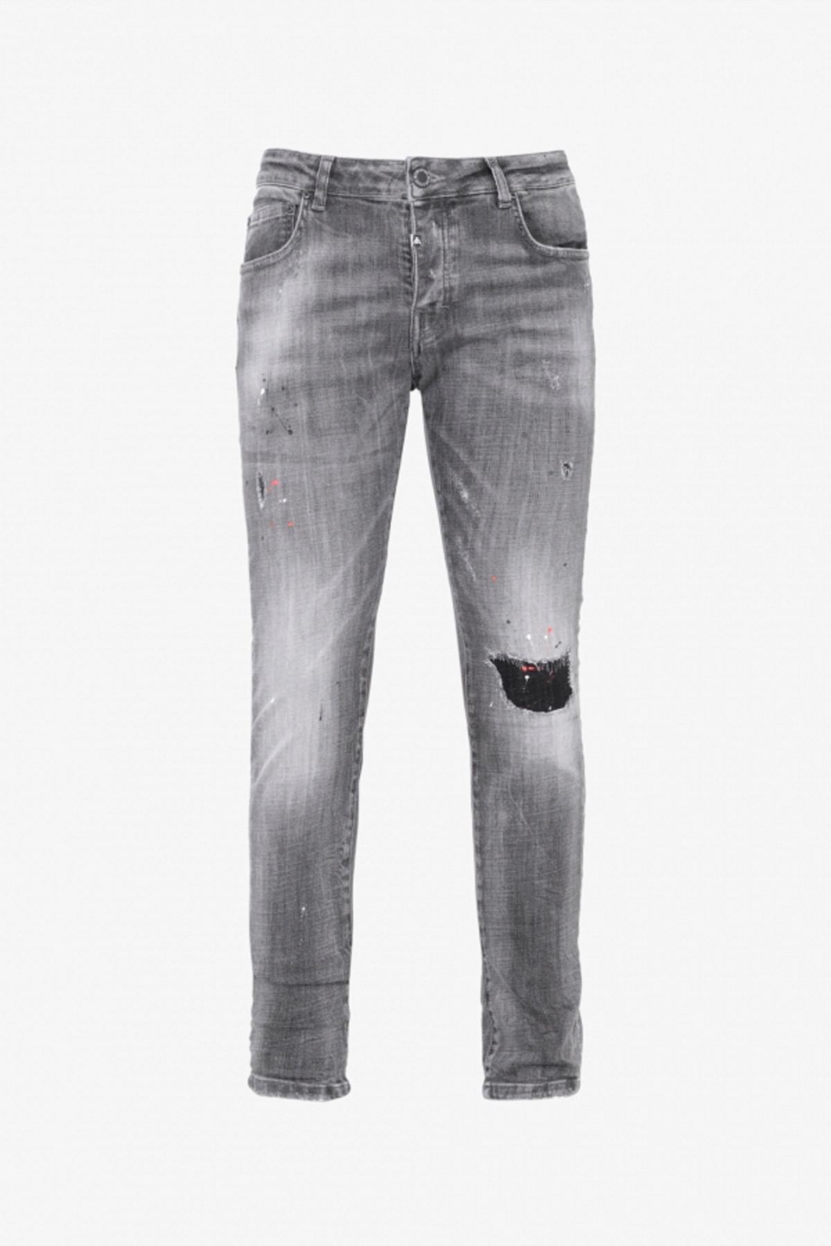 Gray worn effect slim fit jeans - Image n°1