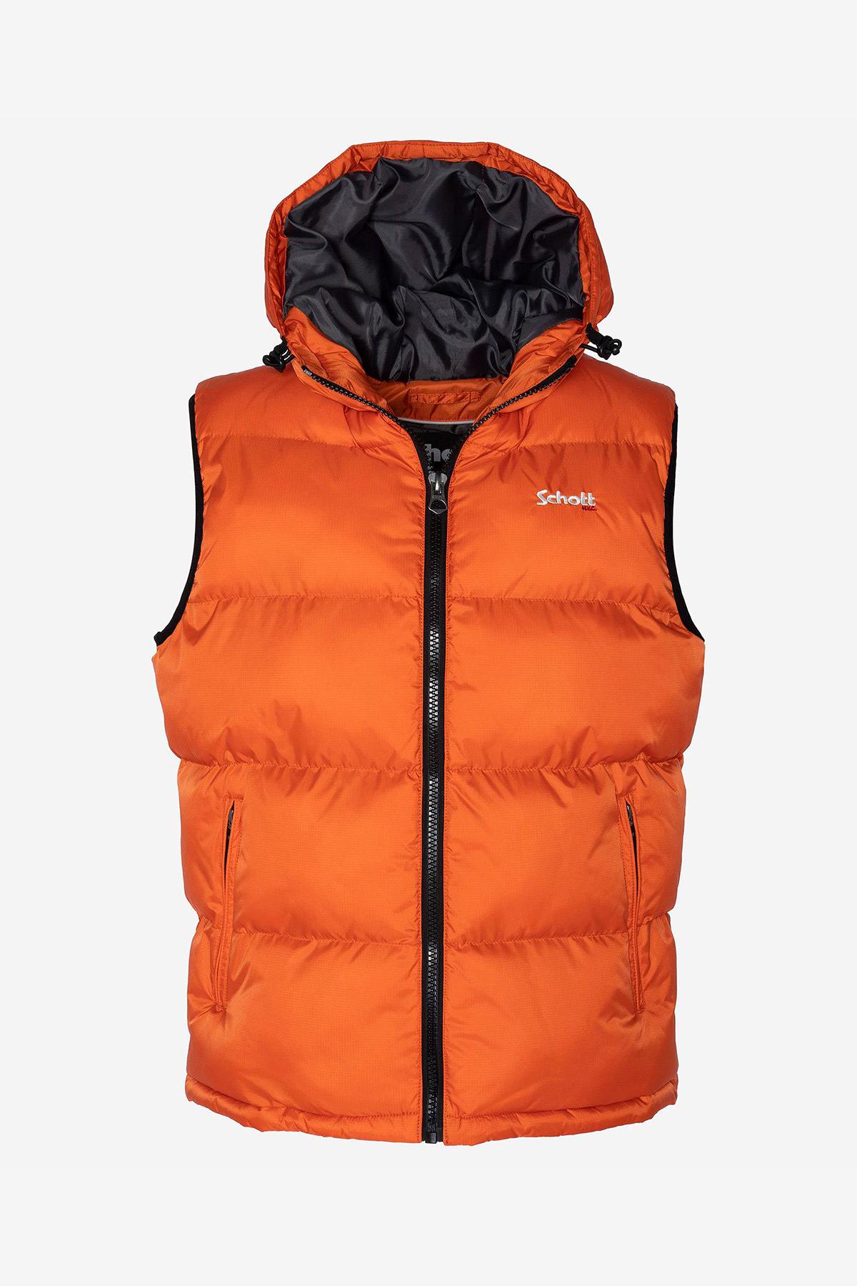 Orange sleeveless nylon down jacket - Image n°1