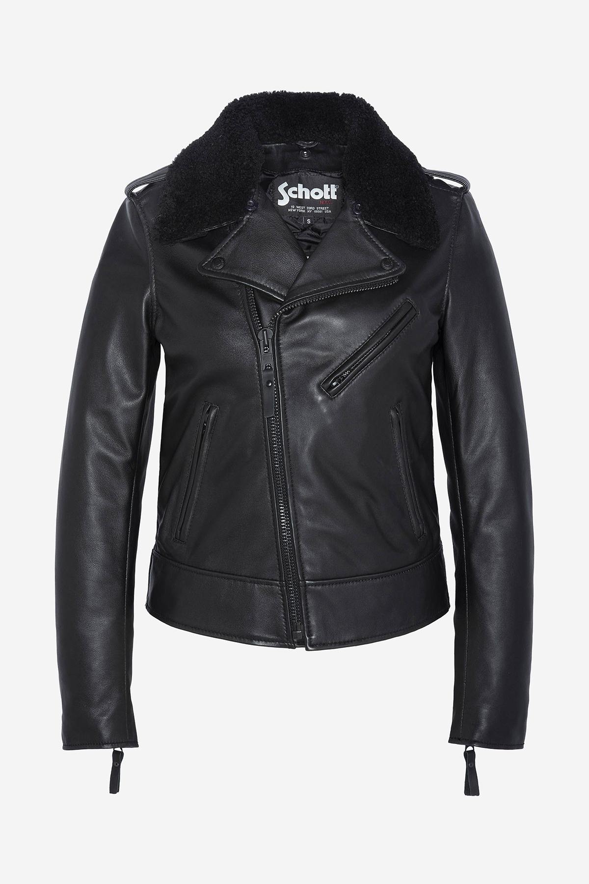 Black perfecto with removable sheepskin collar - Image n°3