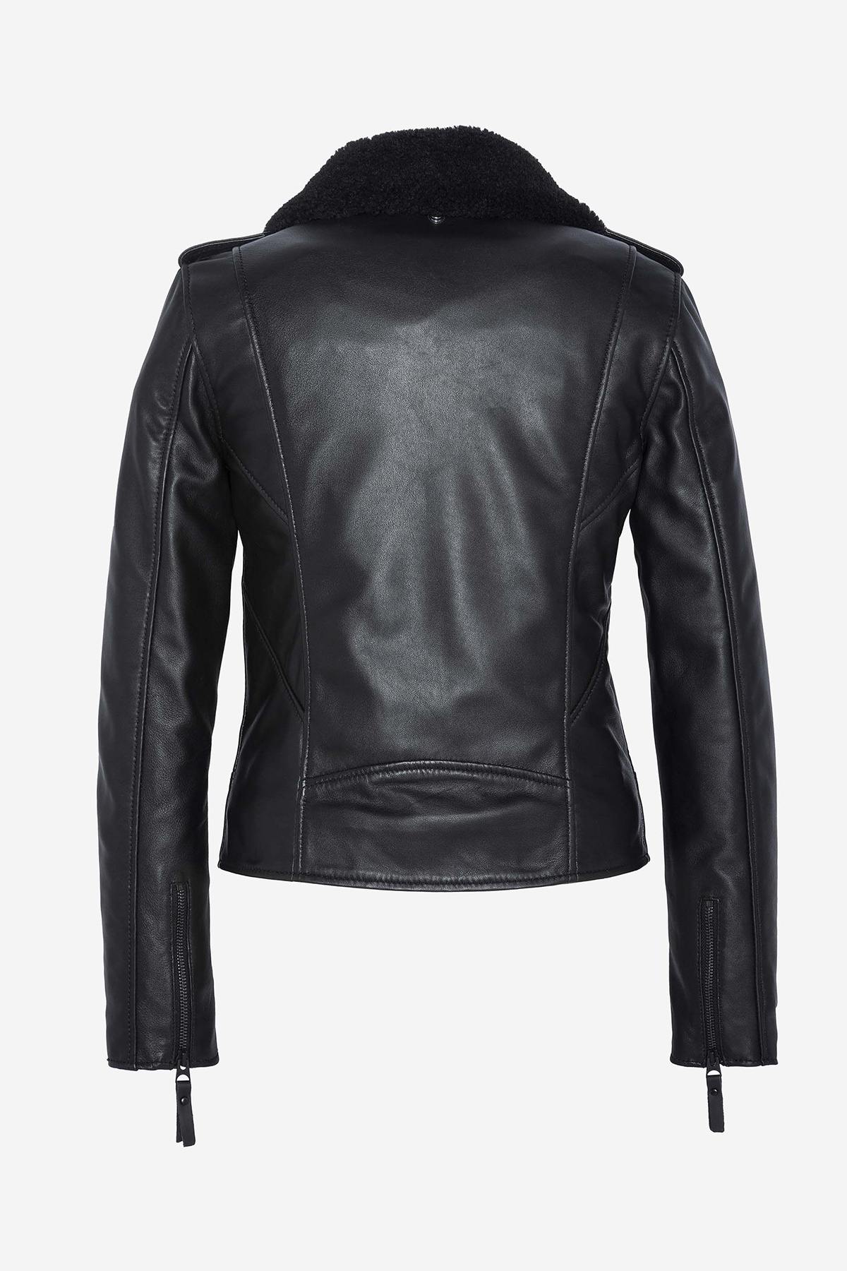 Black perfecto with removable sheepskin collar - Image n°7