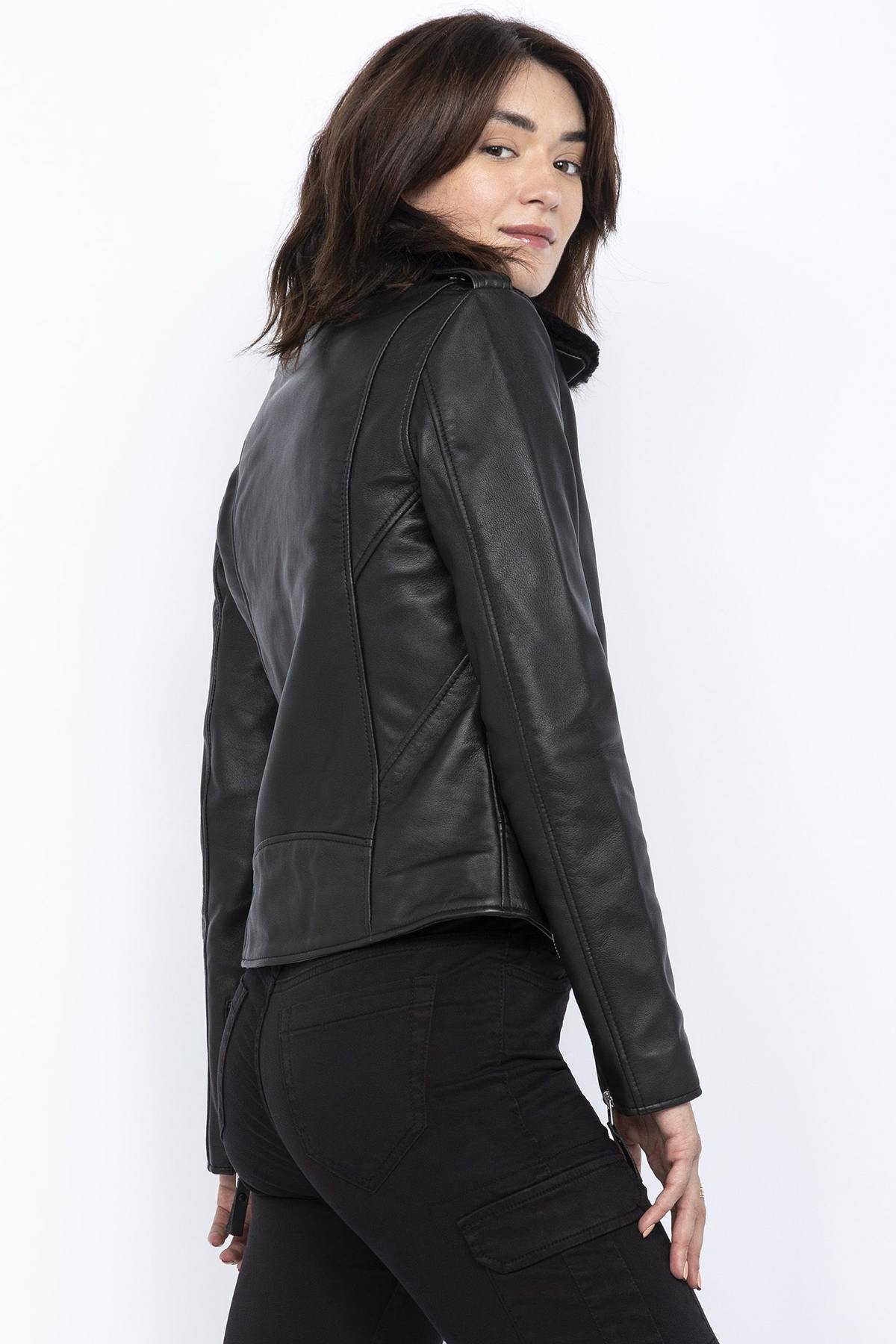 Black perfecto with removable sheepskin collar - Image n°5