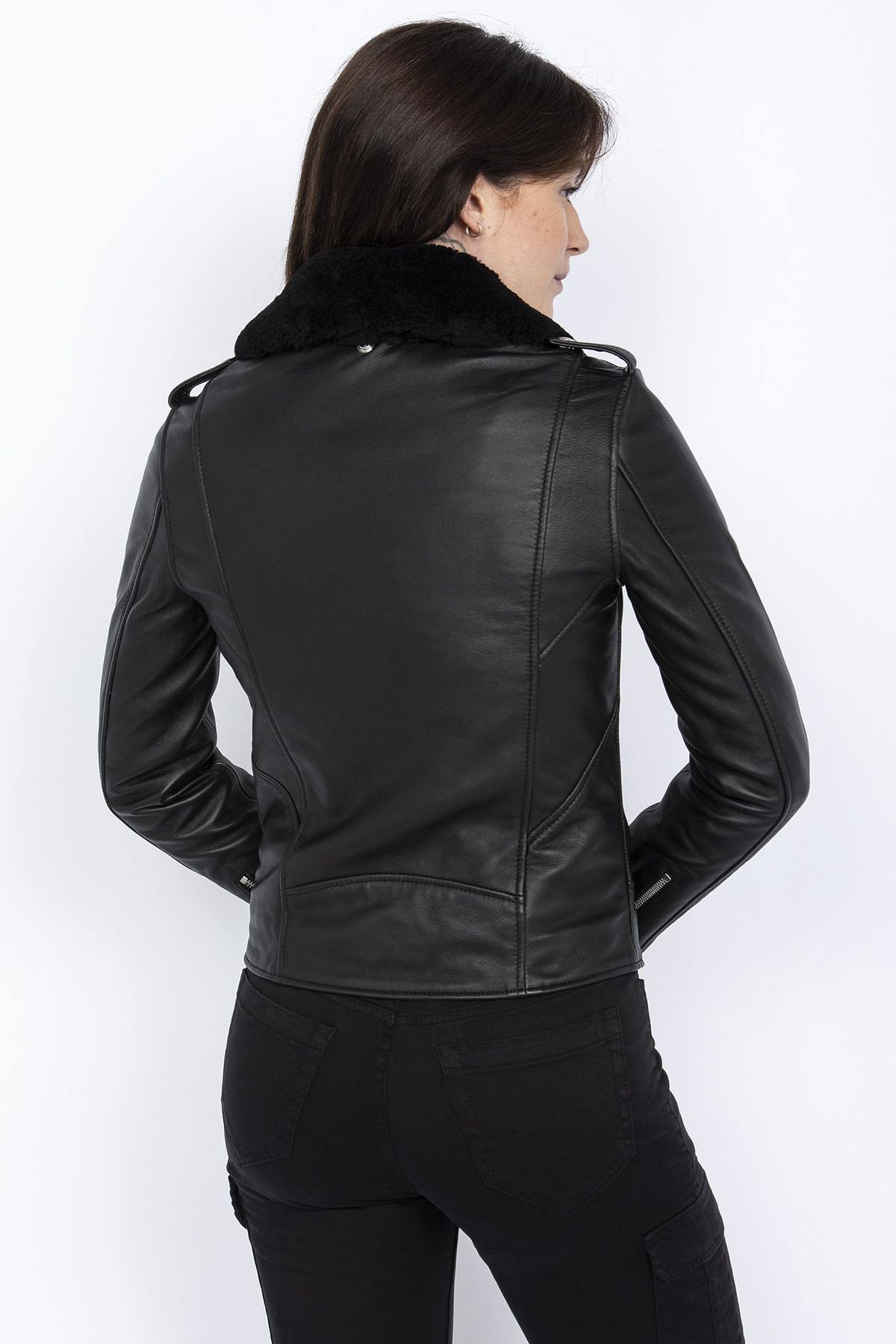 Black perfecto with removable sheepskin collar - Image n°6