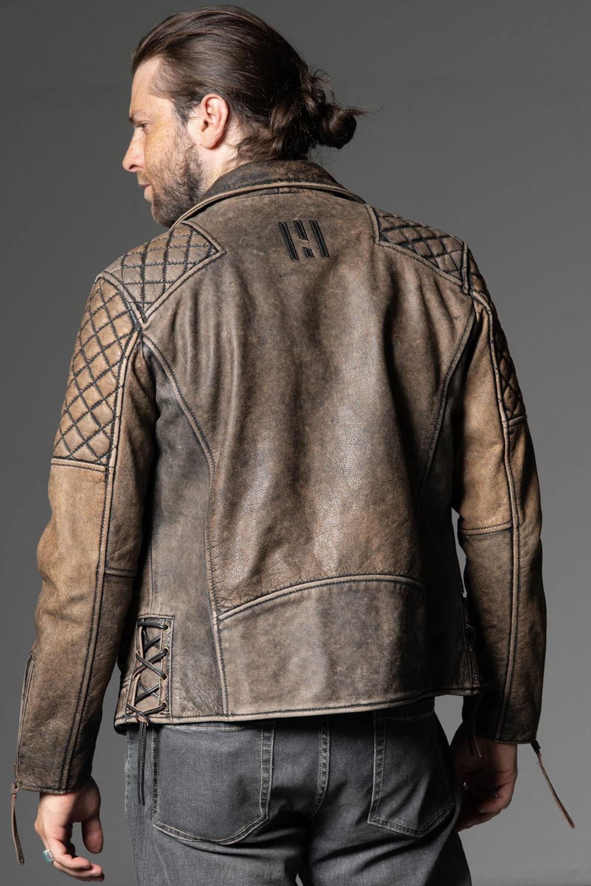 Biker Jacket in hand-aged full-grain buffalo leather - Image n°6