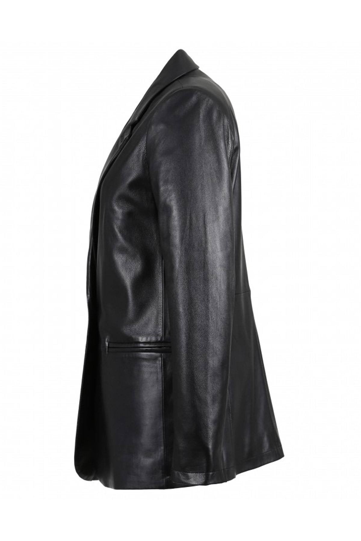 Women's black genuine leather blazer - Image n°4