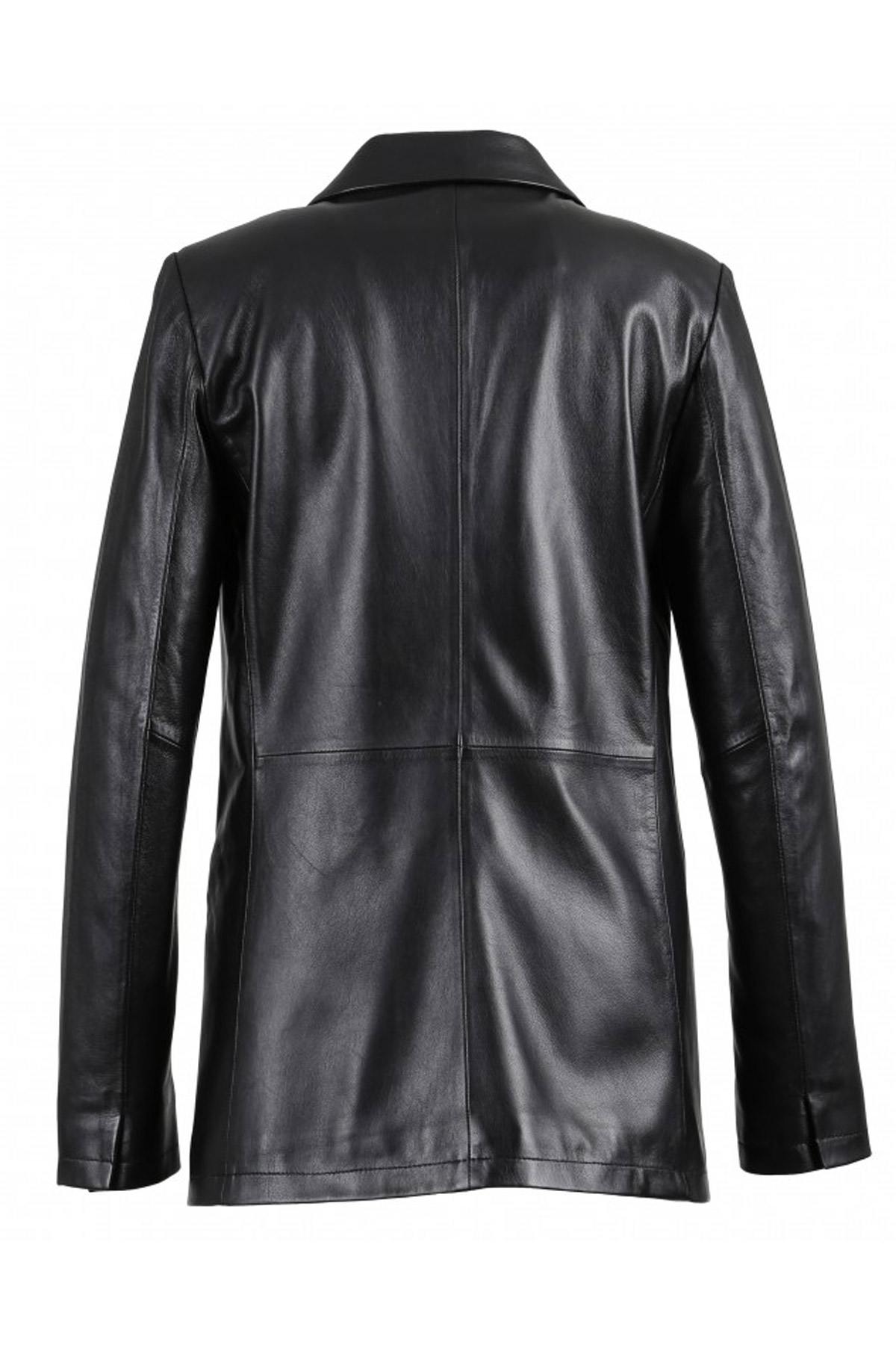 Women's black genuine leather blazer - Image n°3