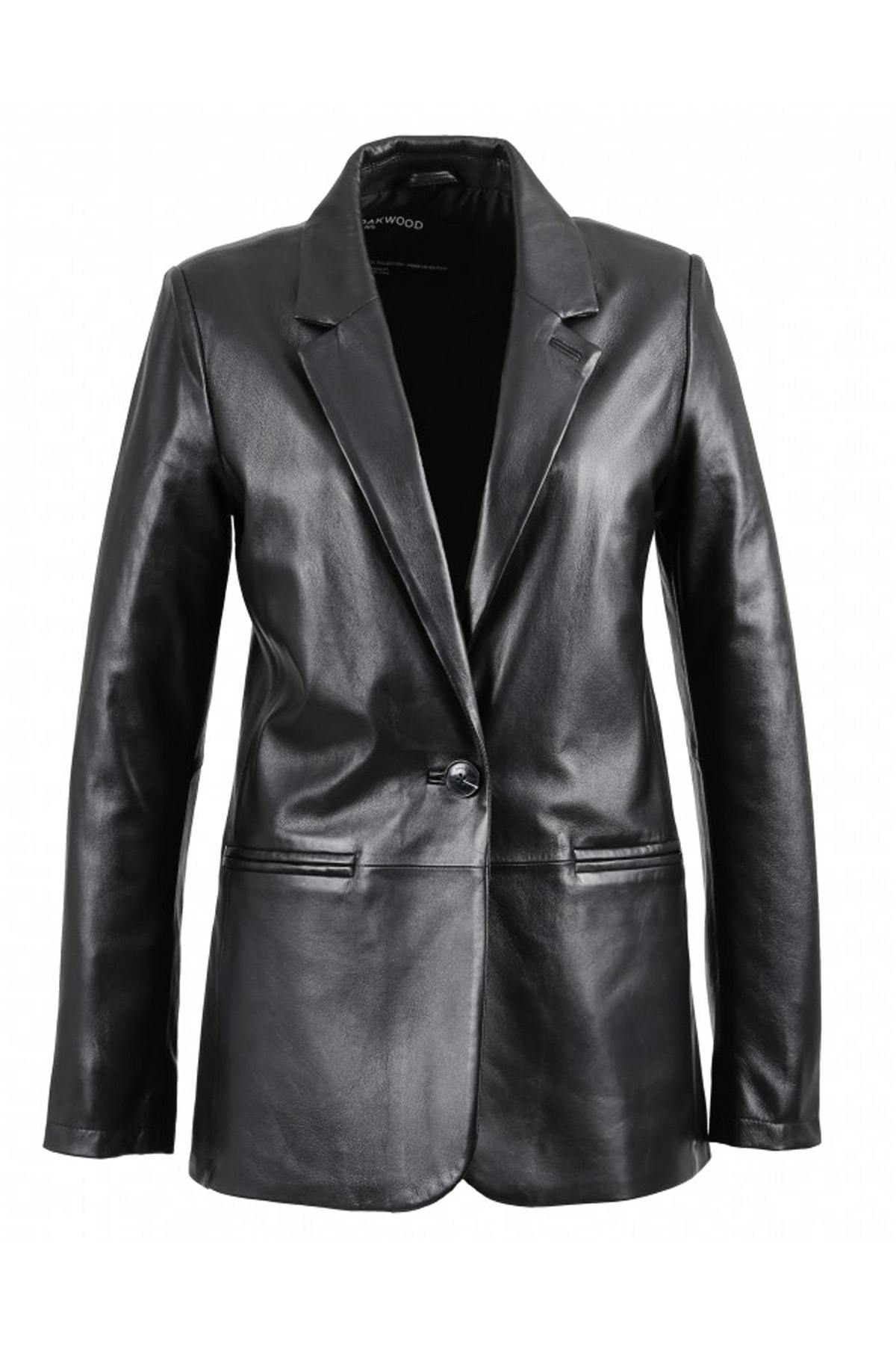 Women's black genuine leather blazer - Image n°1