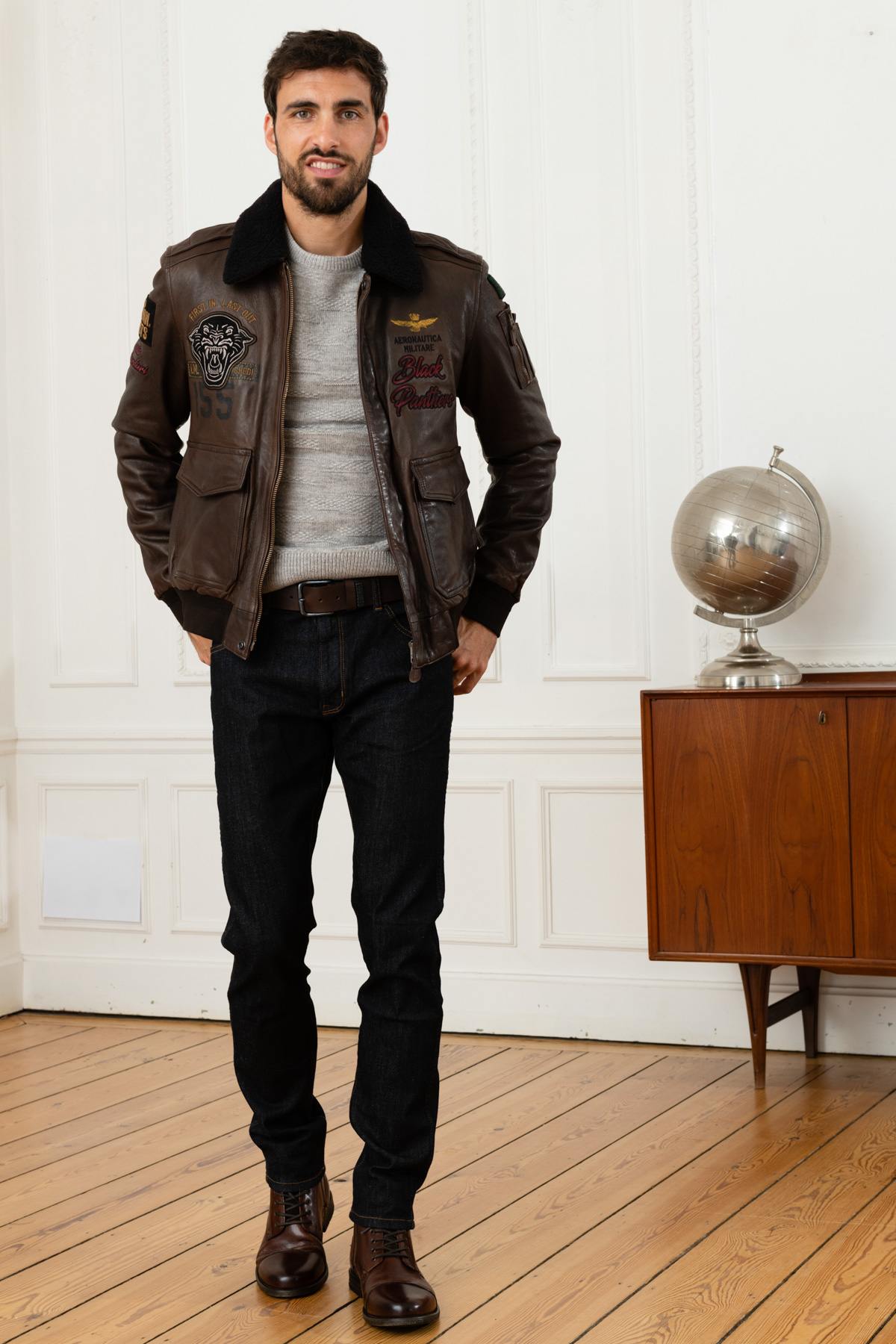 Italian aviator in brown premium leather - Image n°4