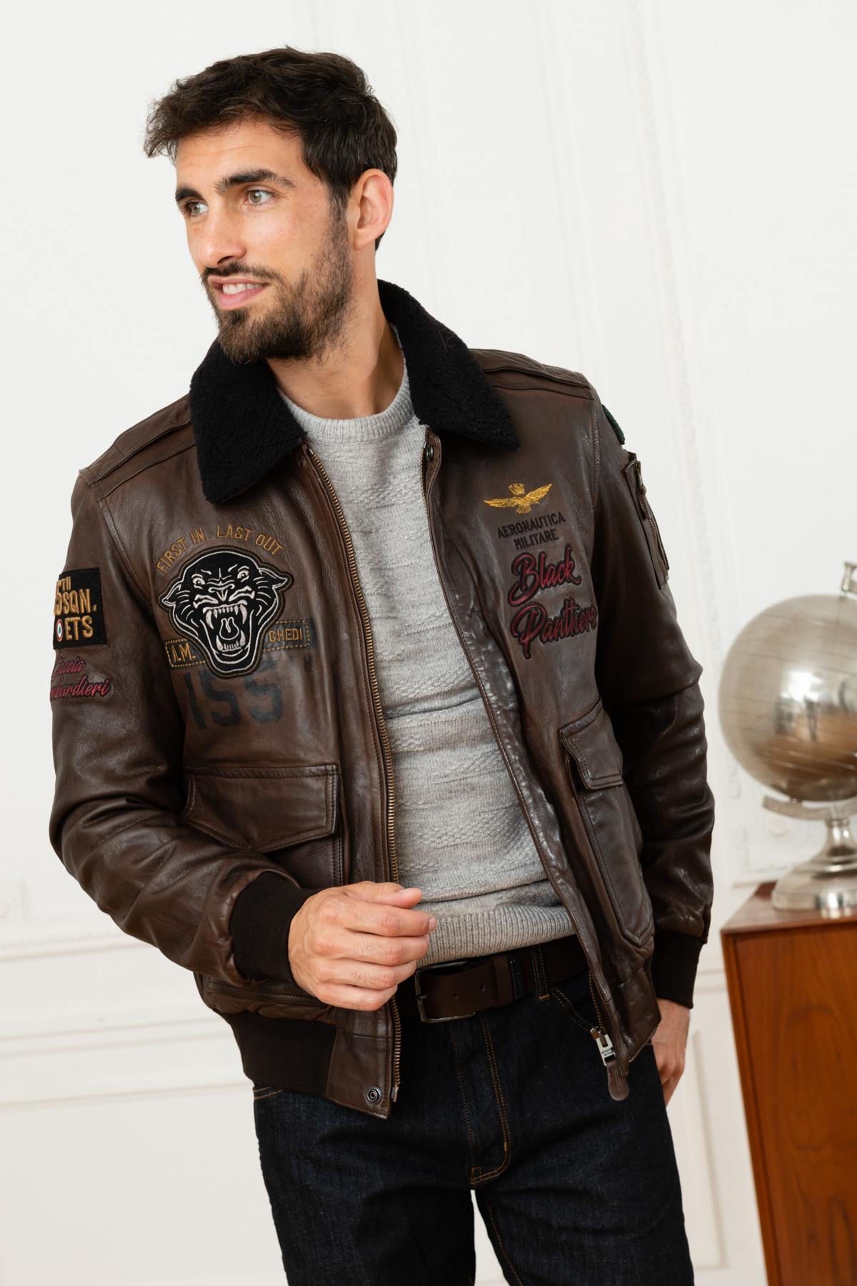 Italian aviator in brown premium leather - Image n°1