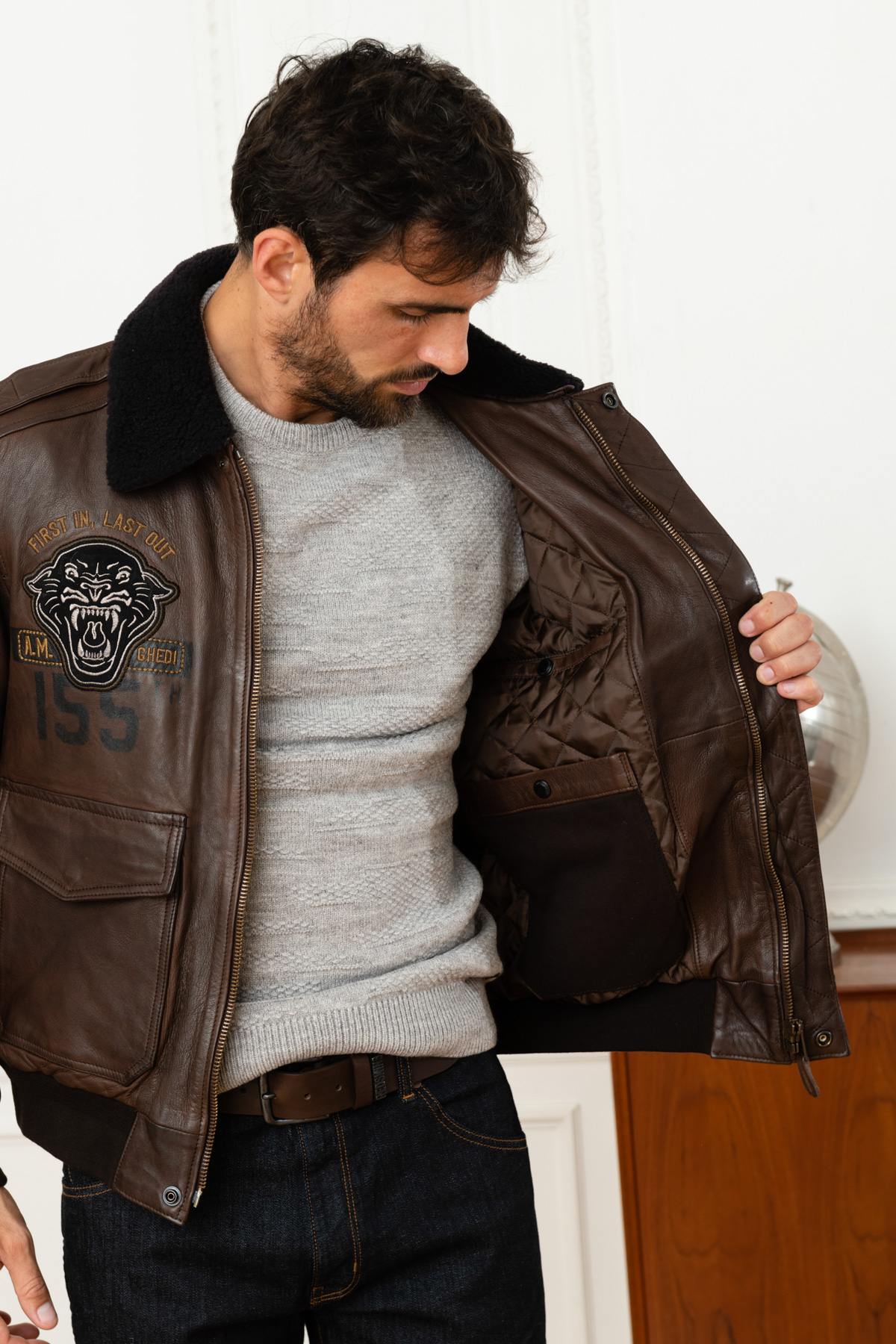 Italian aviator in brown premium leather - Image n°5