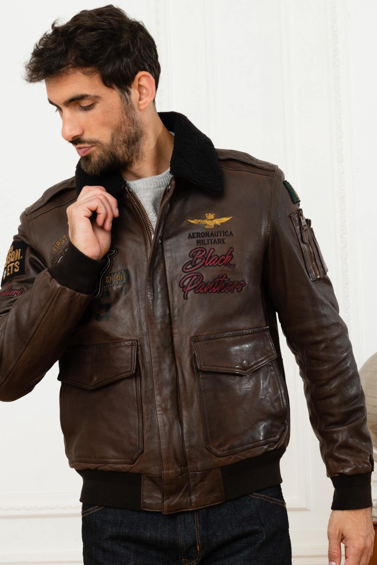 Italian aviator in brown premium leather - Image n°3