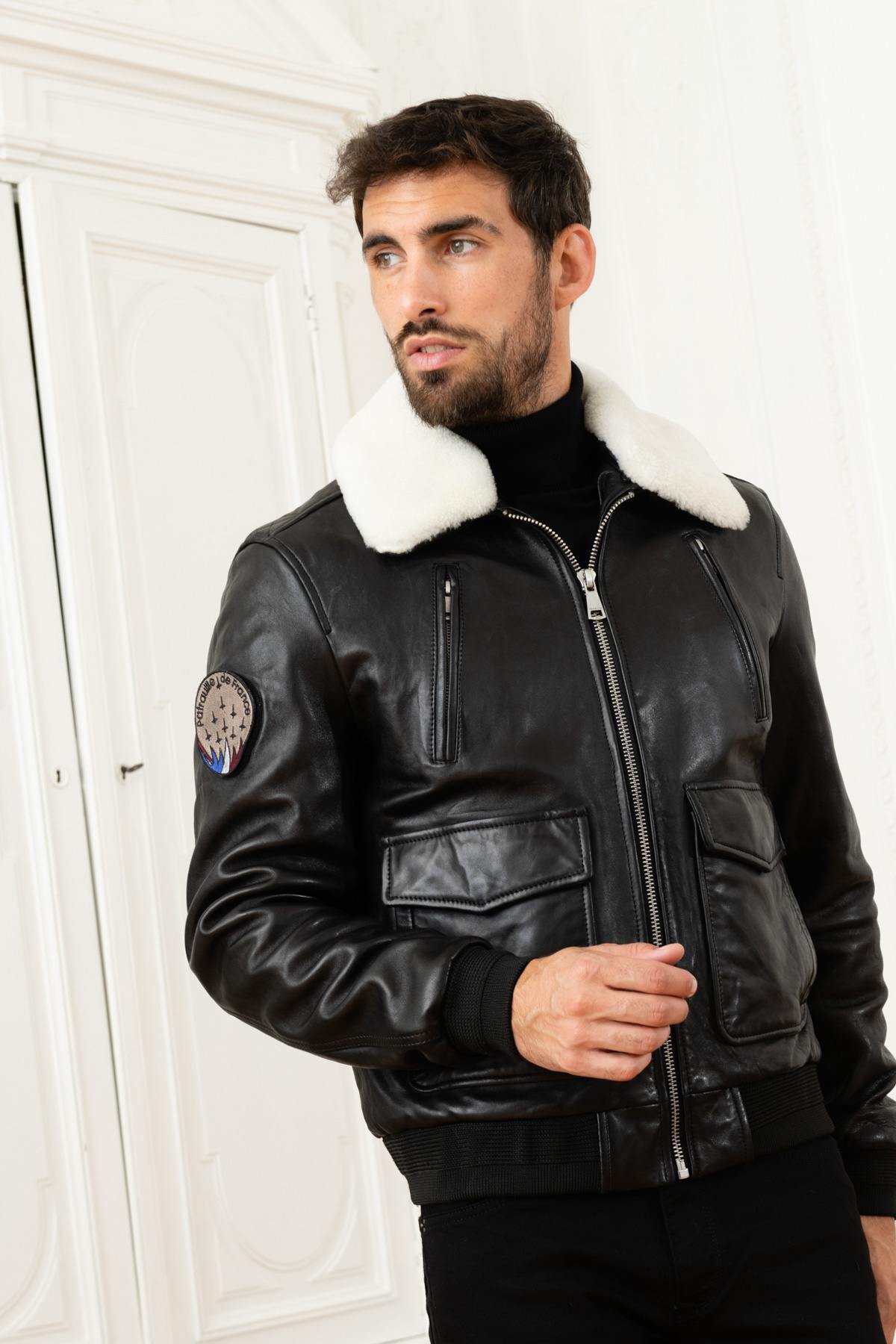 French patrol pilot leather jacket - Image n°1